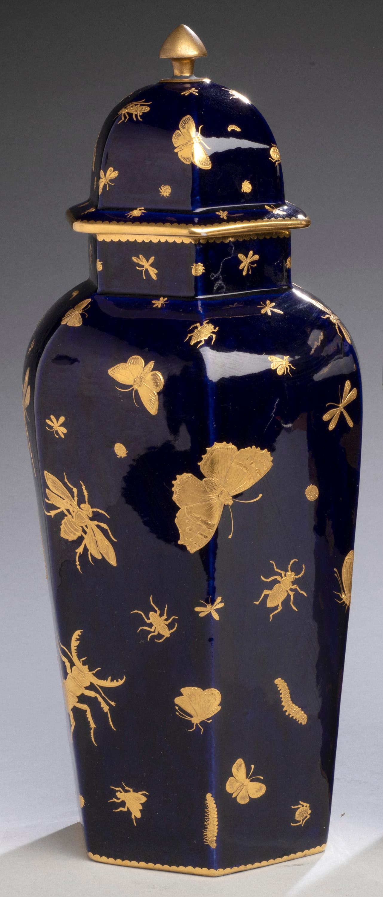 Pair of English Porcelain Vases with Insects from John Mortlock circa 1875 - Victorian Art by Unknown