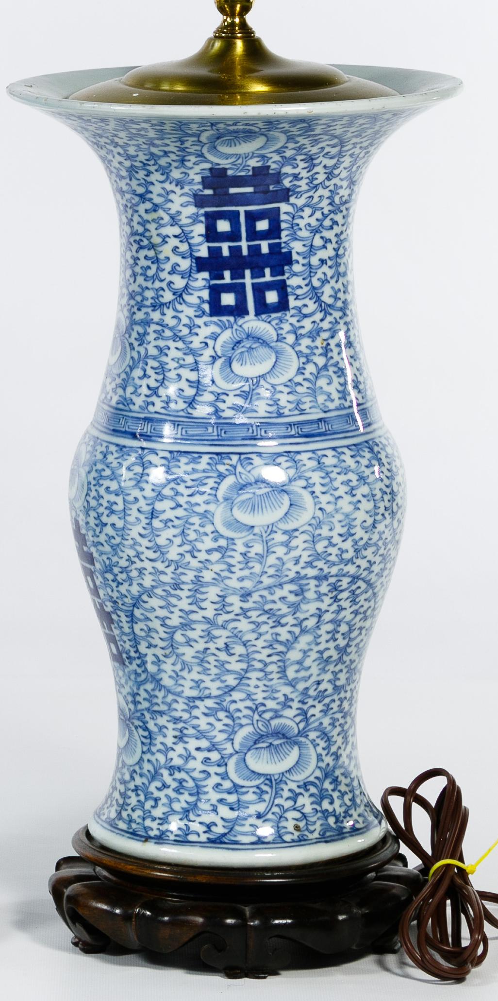 A Pair of Chinese Blue and White Table Lamps 