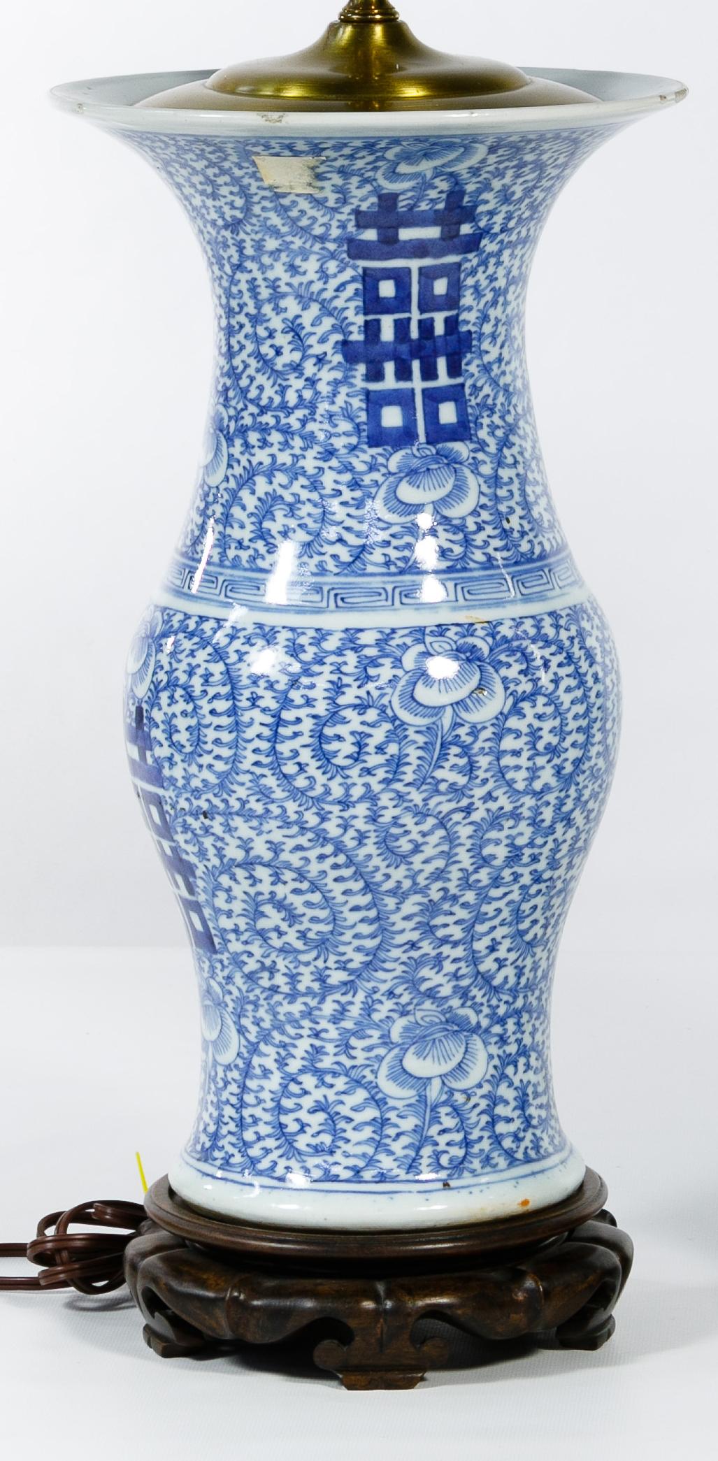 A Pair of Chinese Blue and White Table Lamps 