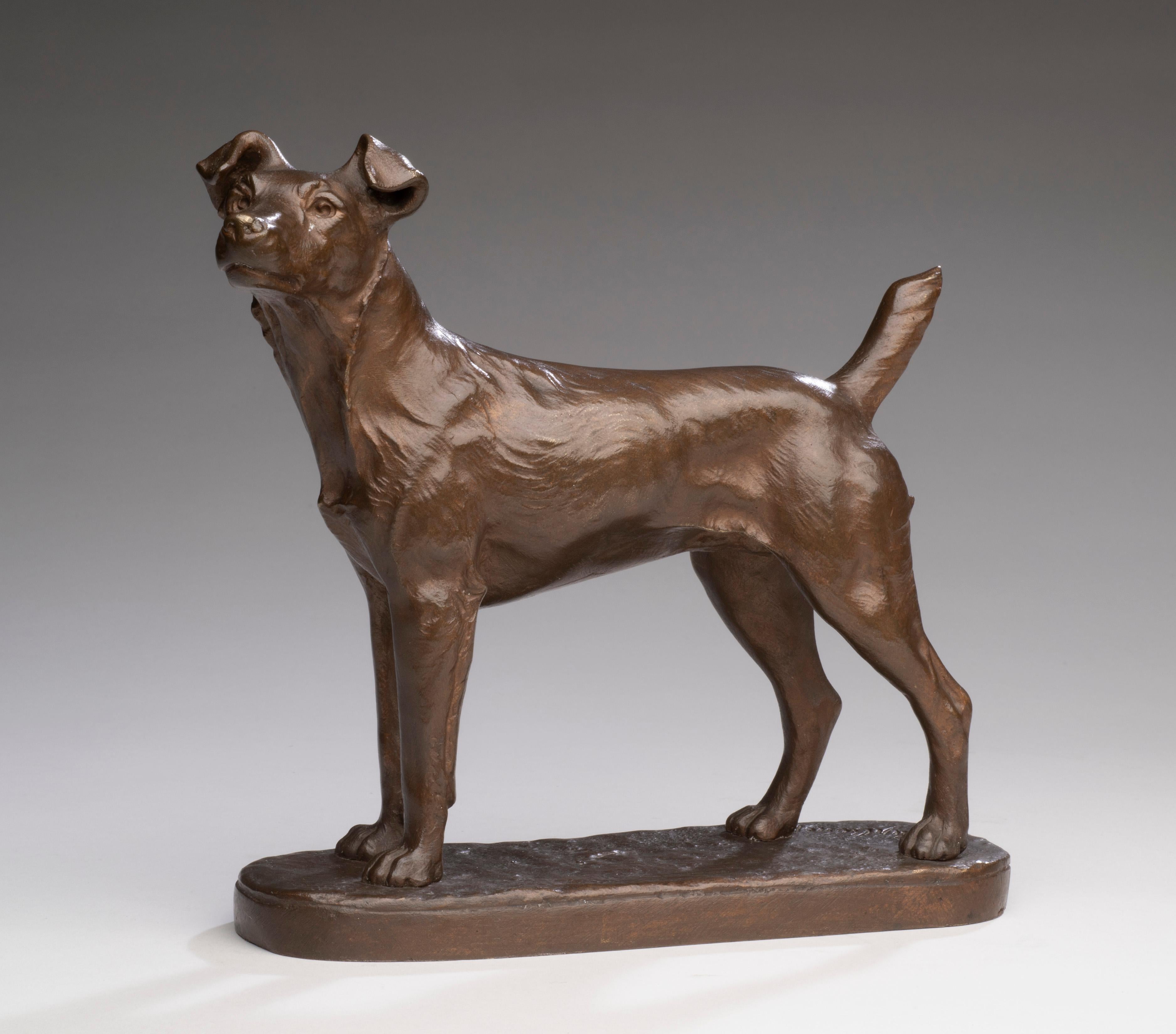 Antikes Bronze-Hundeporträt eines Terriers 
Pierre-Albert Laplanche (Franzose, 1826-1873)
Signiert in Schreibschrift auf dem Sockel 
