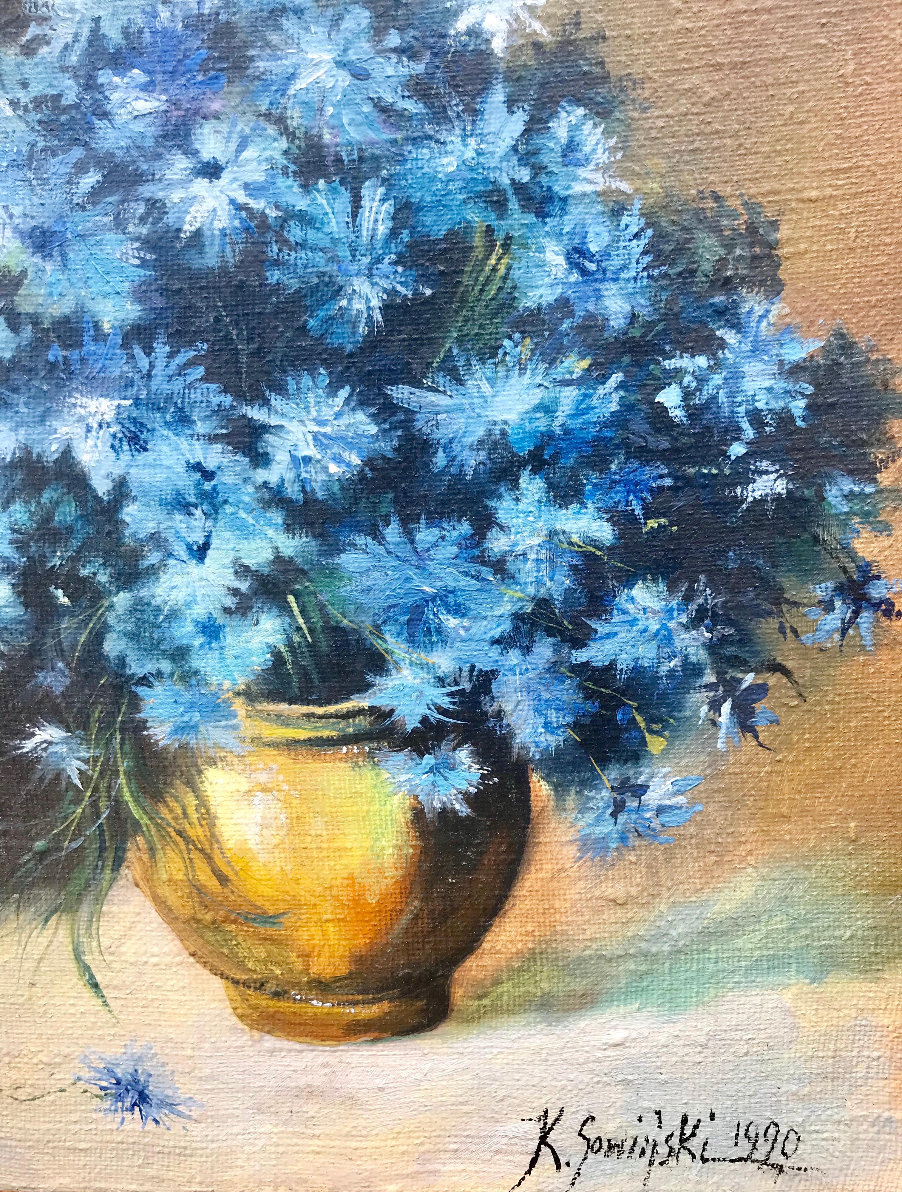 Marguerites bleues - Post-impressionnisme Painting par Zaklad Stolarski