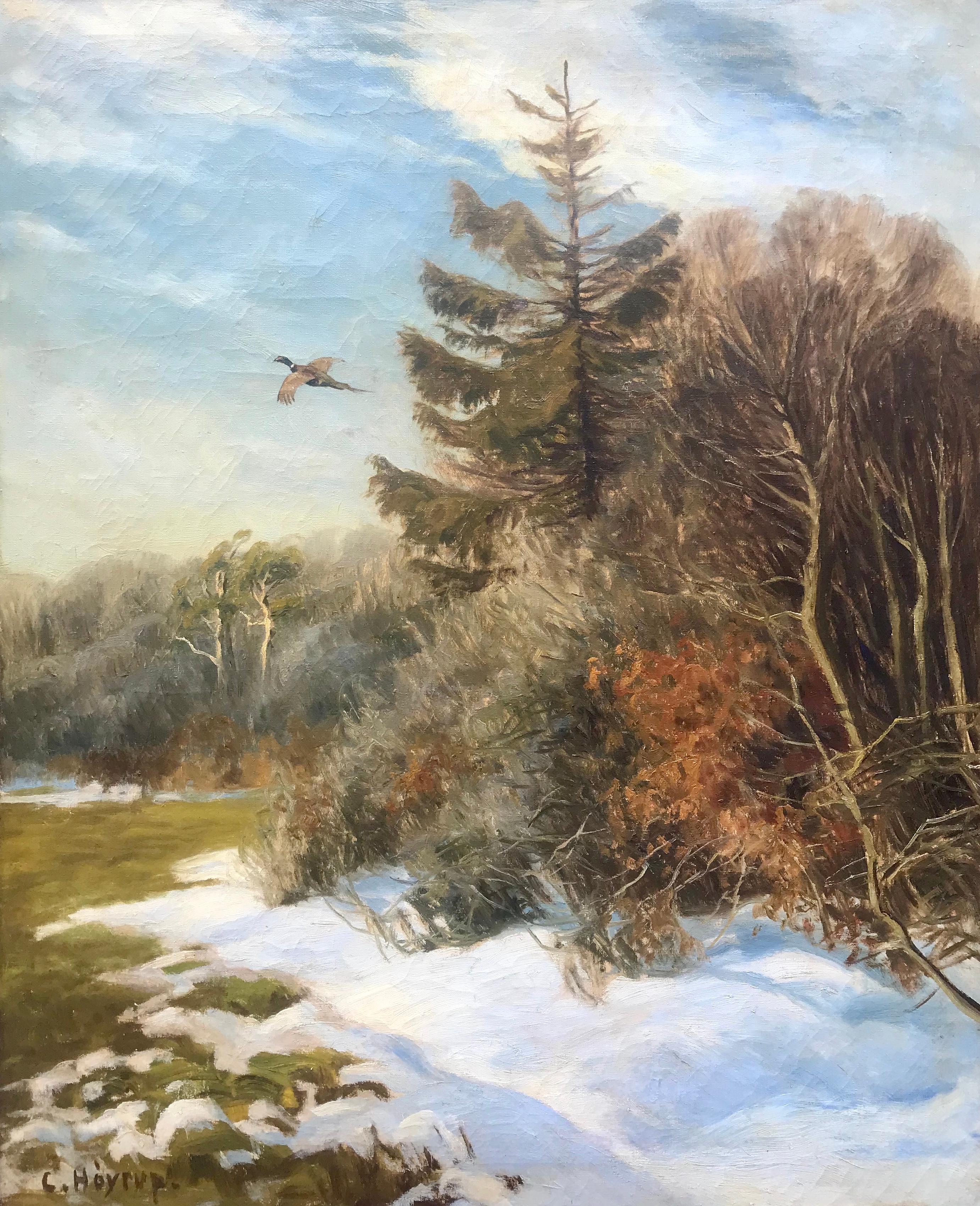 Carl Hoyrup Landscape Painting - “Pheasant in Flight”