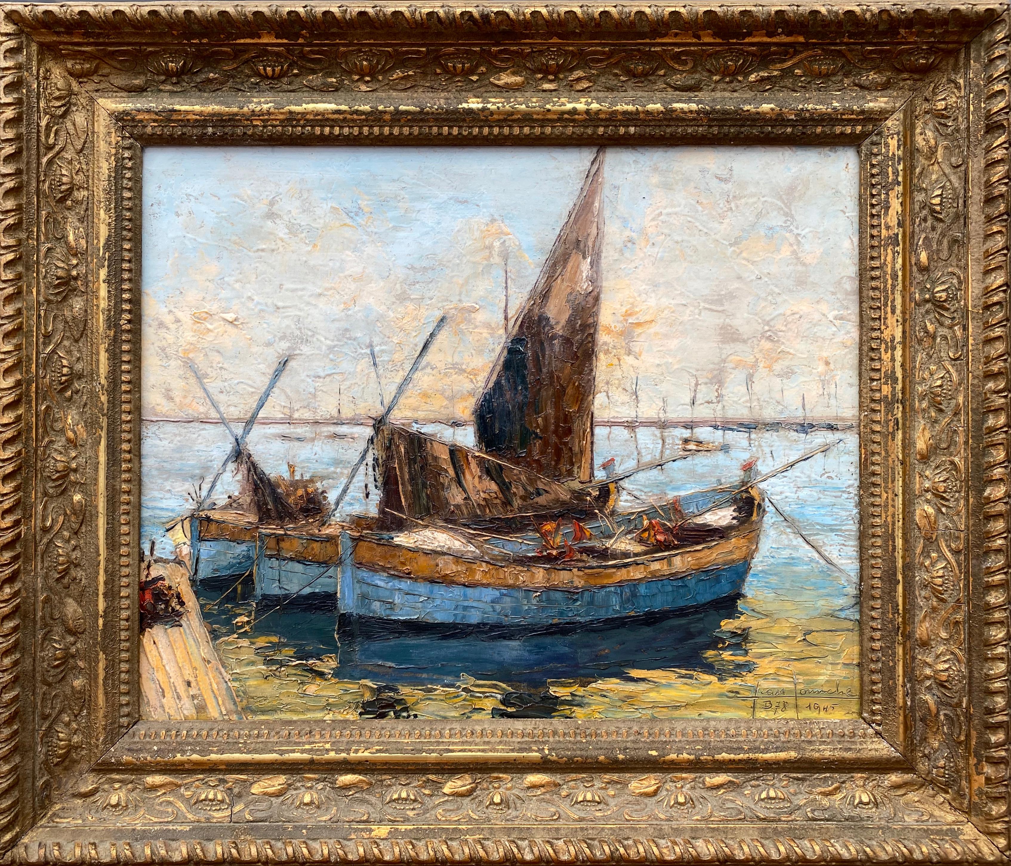 Landscape Painting Jean Corniche - Boîtes de pêche de Venise