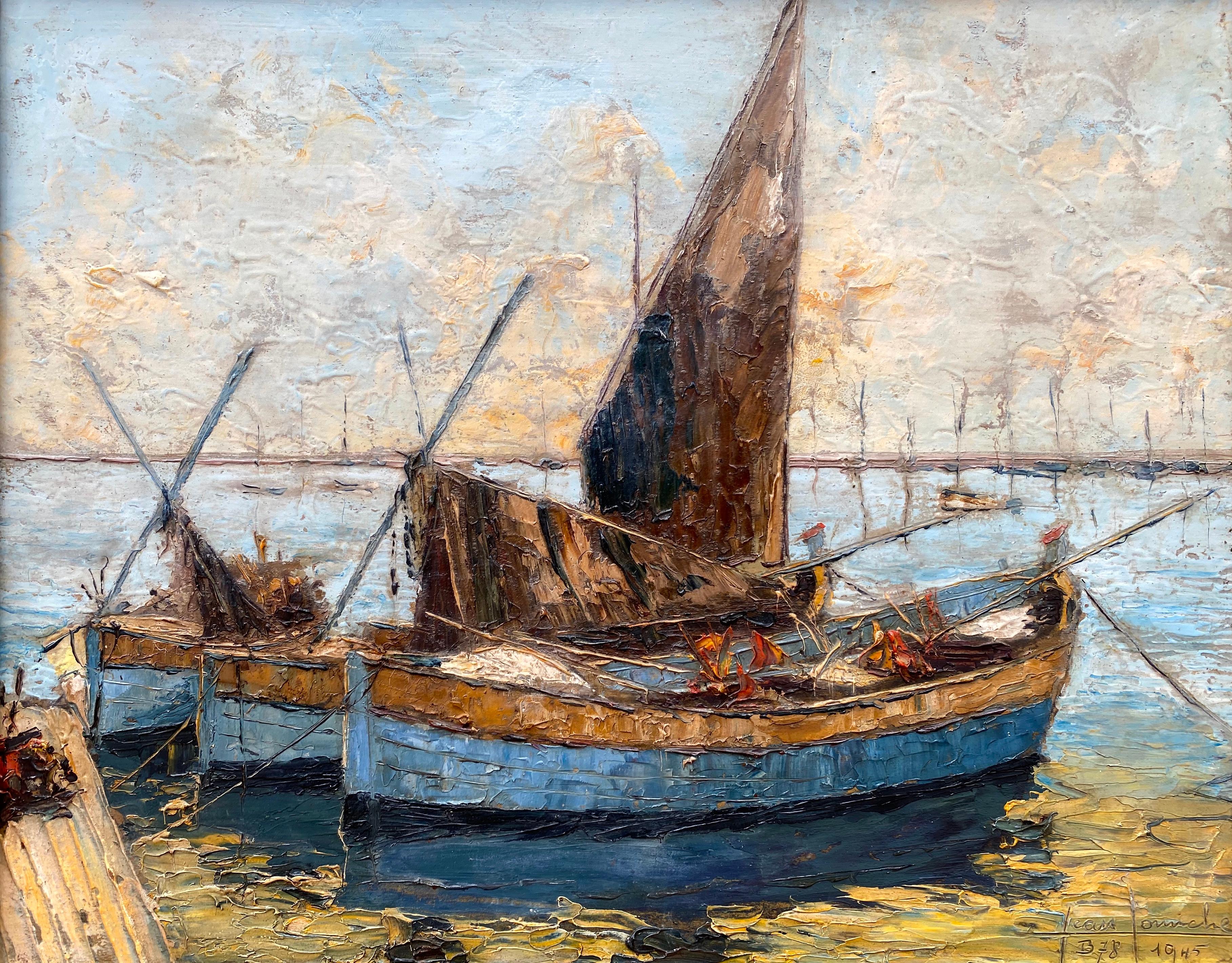 “Venice Fishing Boats” - Painting by Jean Corniche