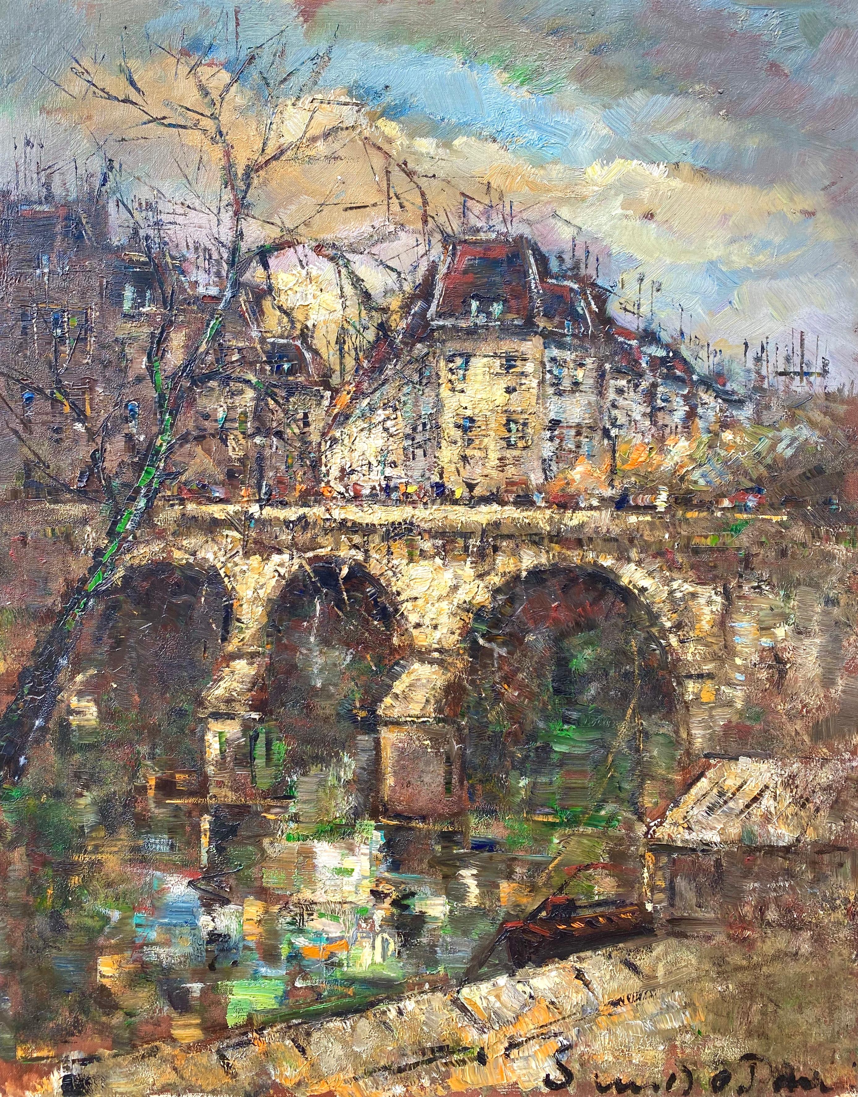 Dominique Simon (Simdo) Landscape Painting - “Pont Neuf Bridge, Paris”