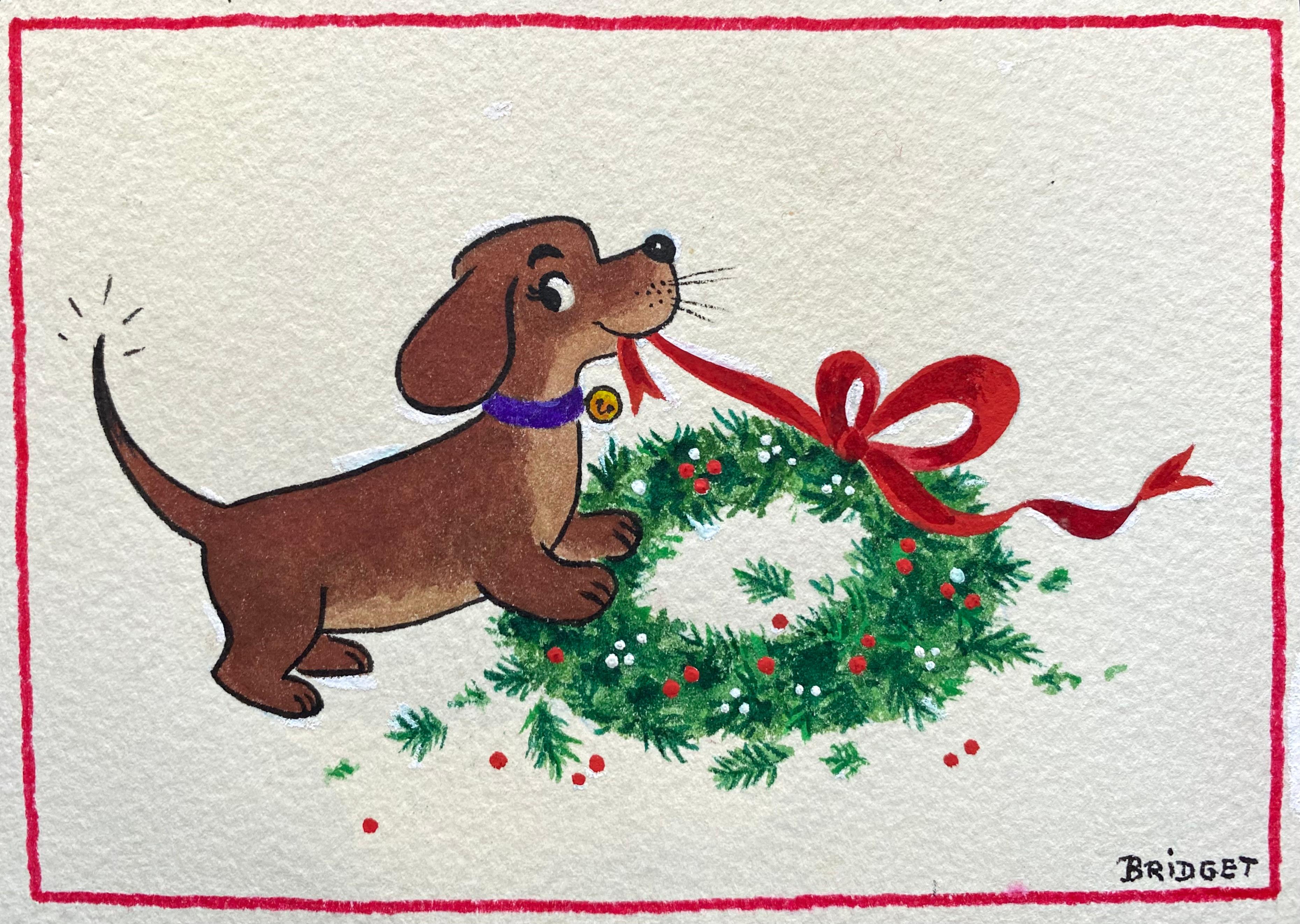 Unknown Animal Art - “Puppy with Christmas Wreath”