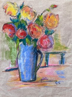 Bouquet en pichet bleu