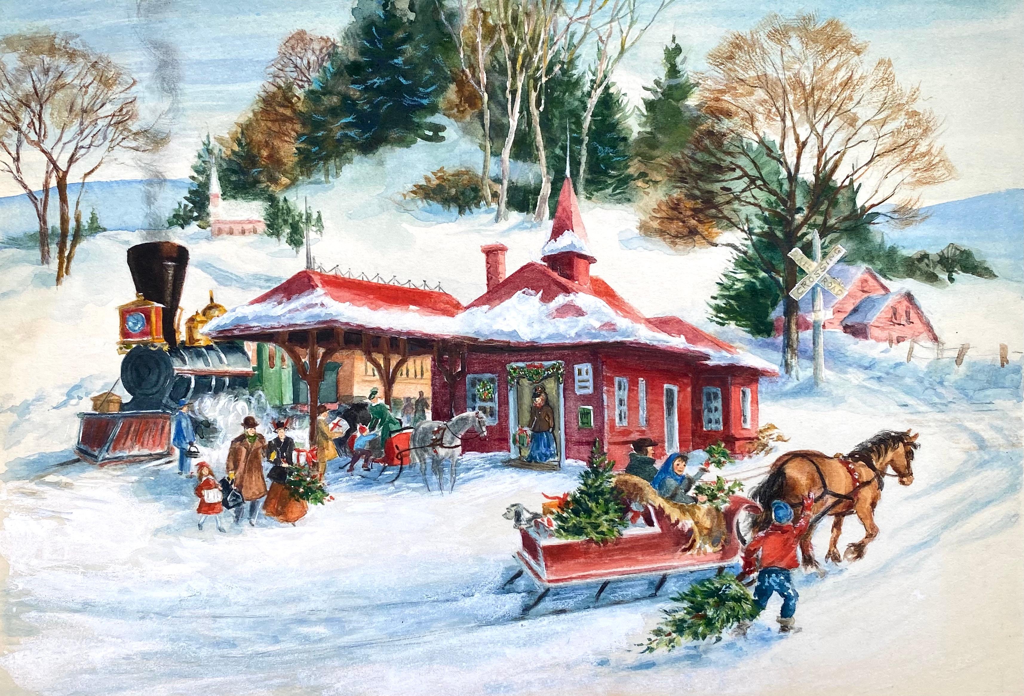 “Train Station, Christmas” - Art by Louise Clasper Rumely