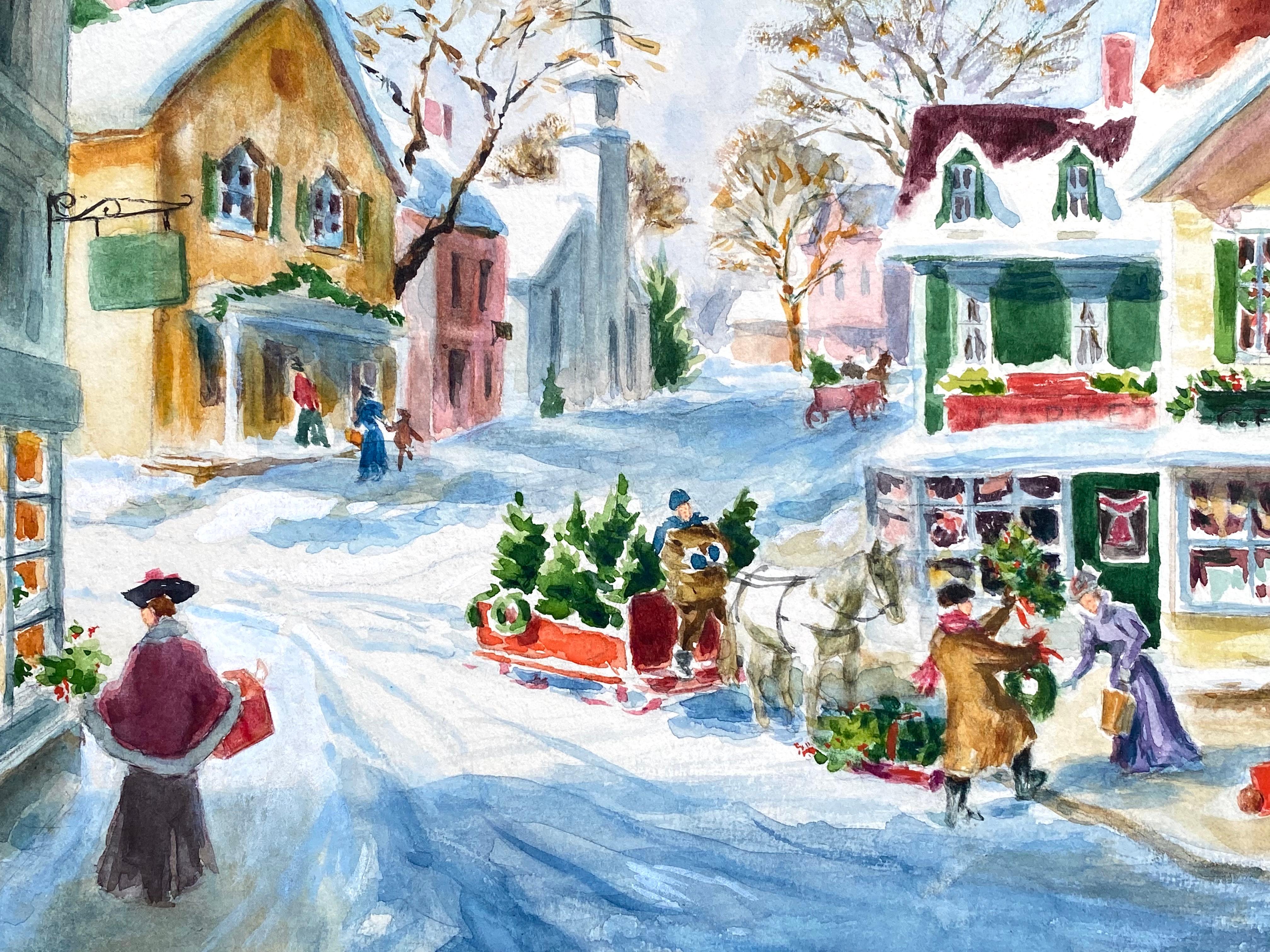 “Train Station, Christmas” - Other Art Style Art by Louise Clasper Rumely