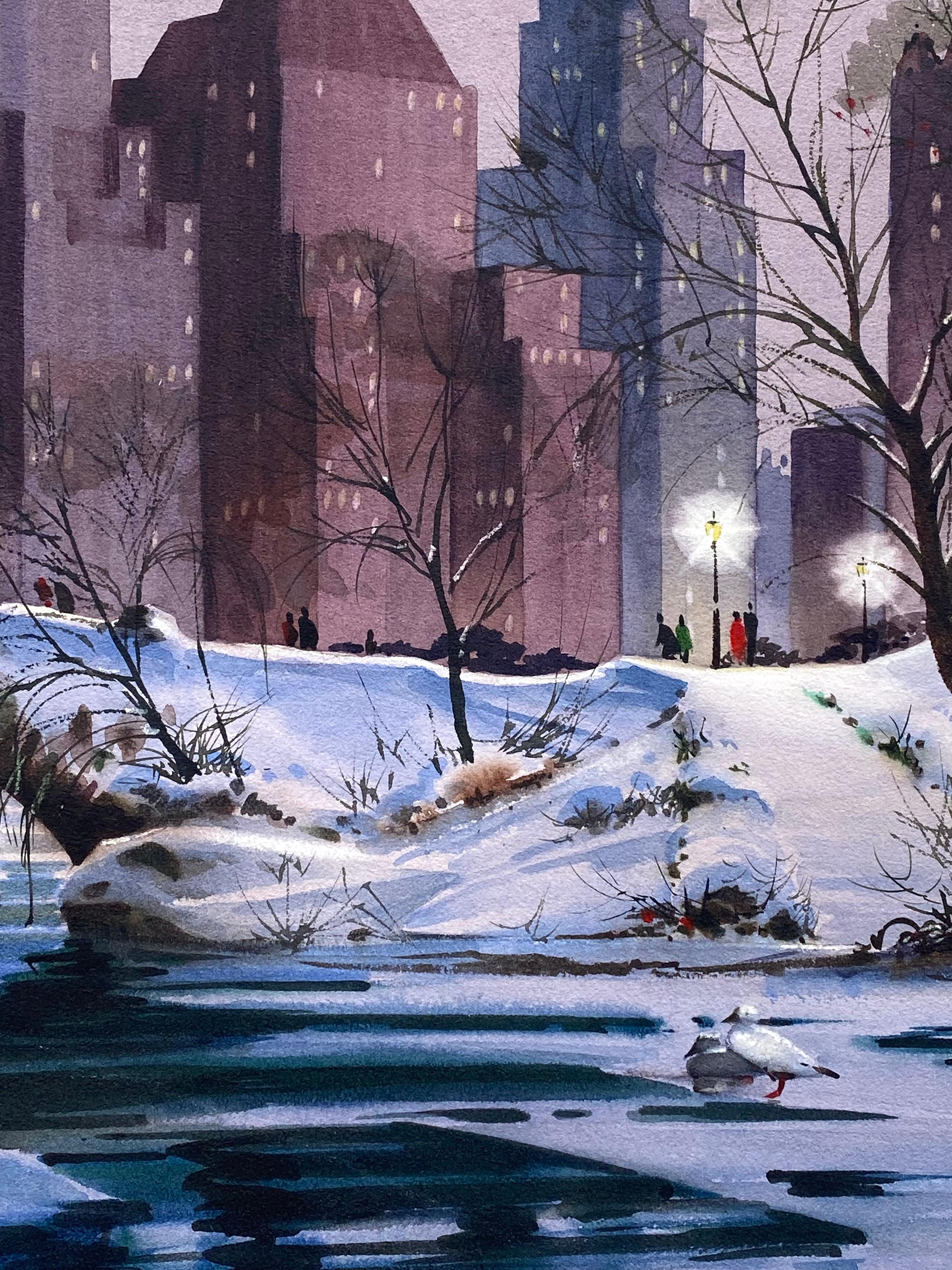 “Winter Evening” - Gray Figurative Art by Fred Sweney