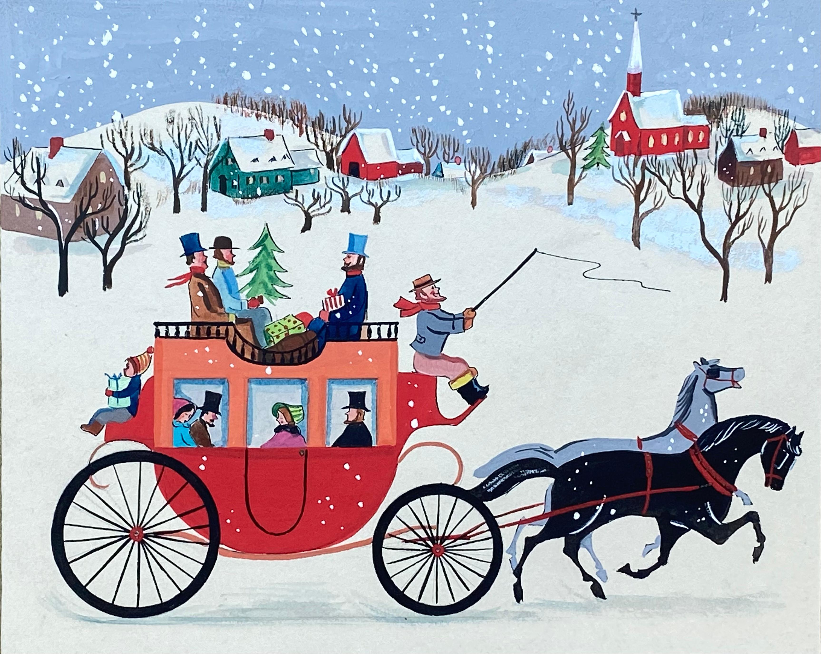 Unknown Figurative Art - “Stagecoach Christmas”