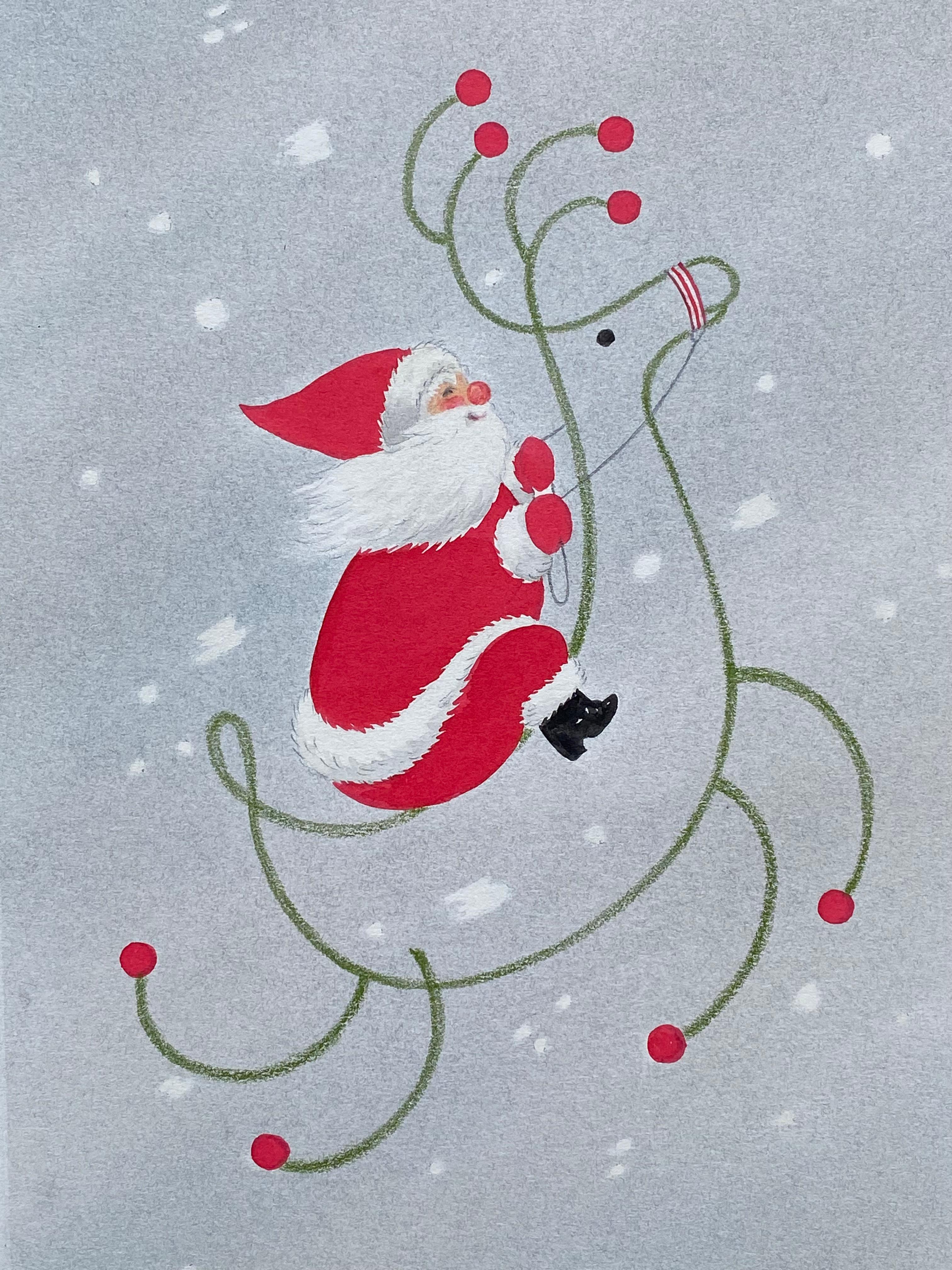 “Santa on his Reindeer” - Other Art Style Art by Unknown