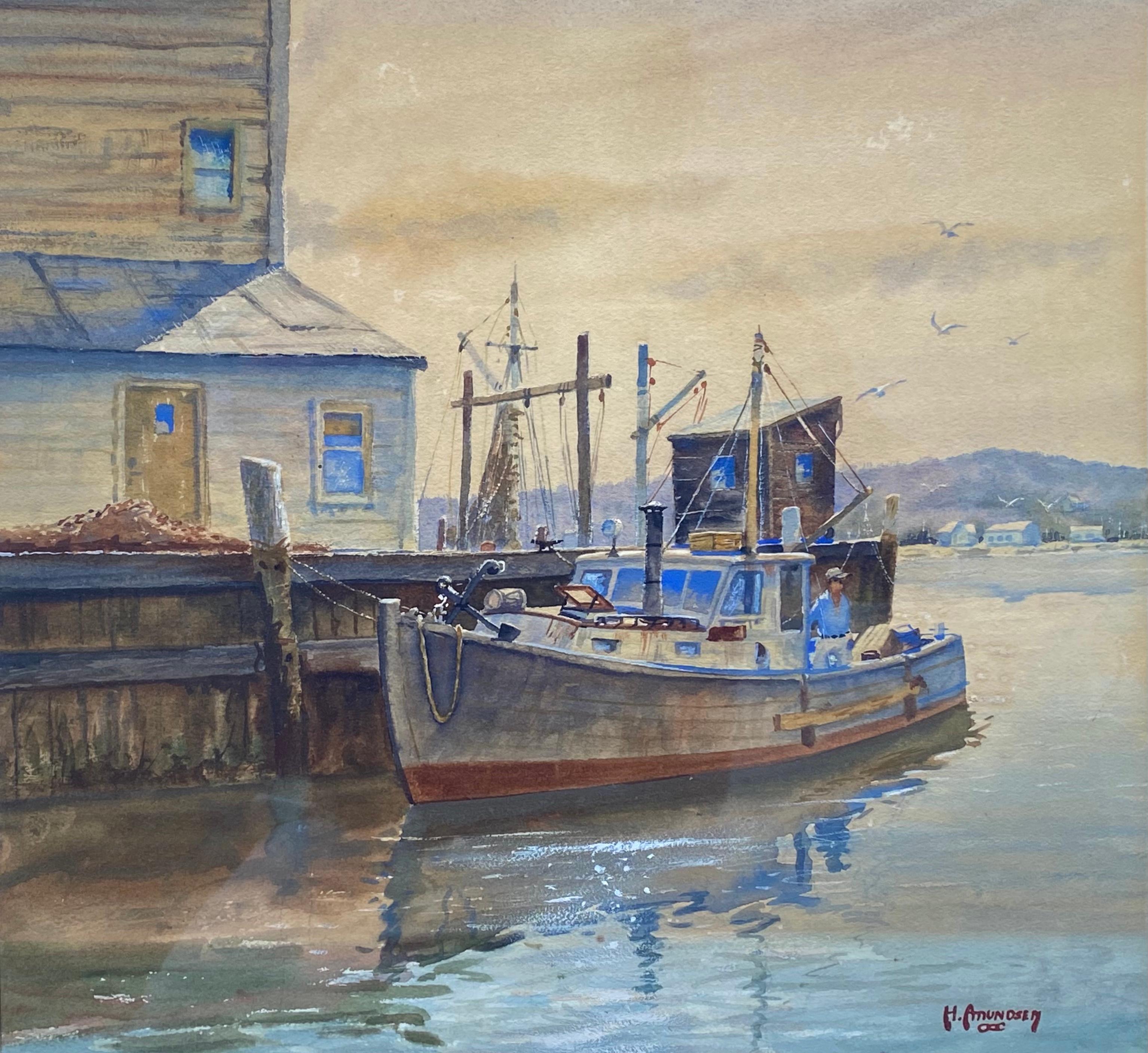 C. Hjalmar Amundsen Figurative Art - “The Old Bay Boat, Greenport, Long Island”