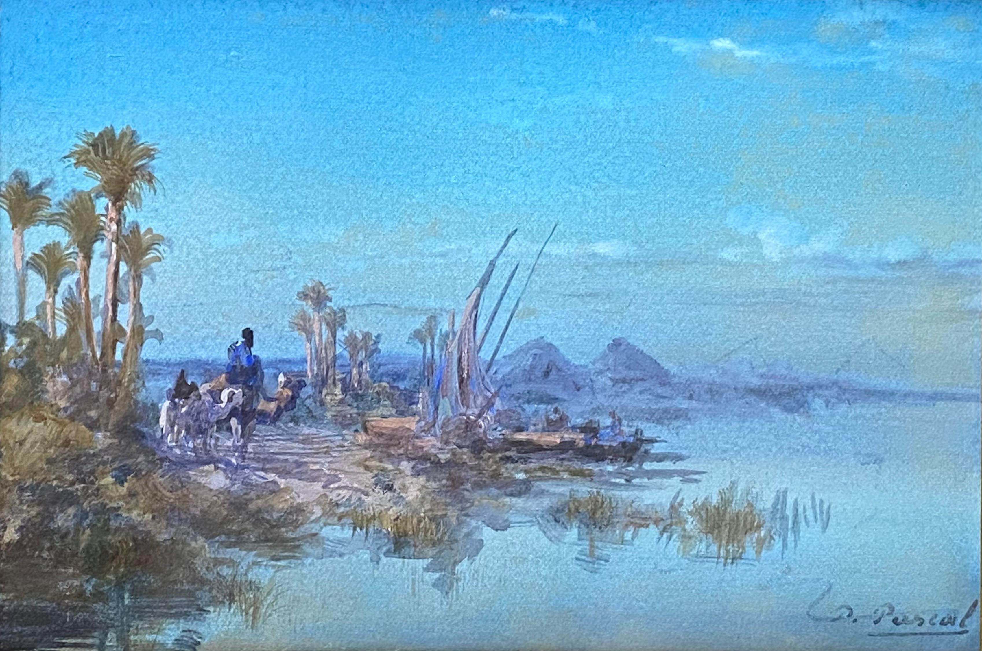 “Figures on Camelback along the Nile”