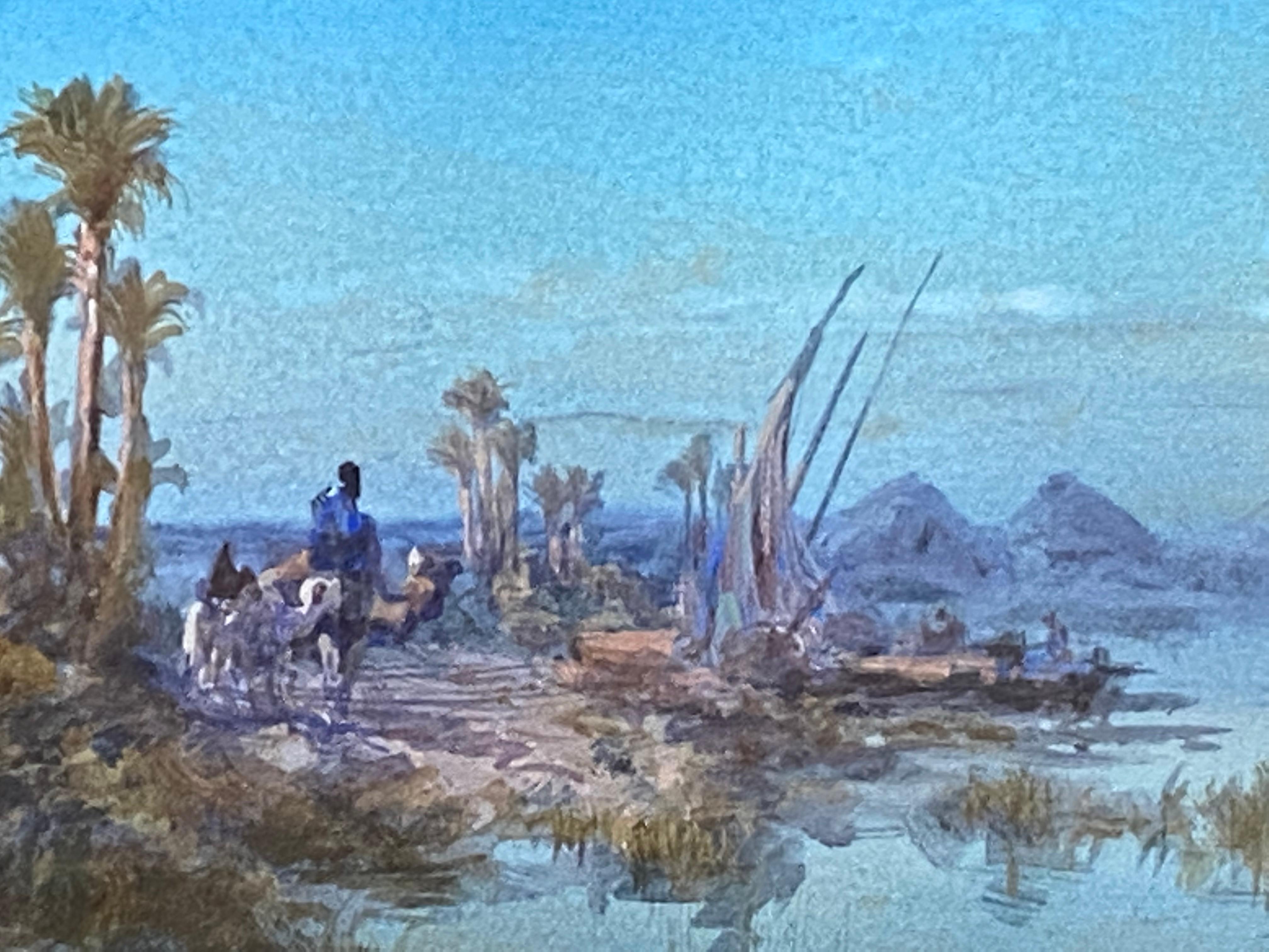 “Figures on Camelback along the Nile” - Academic Art by Paul B. Pascal