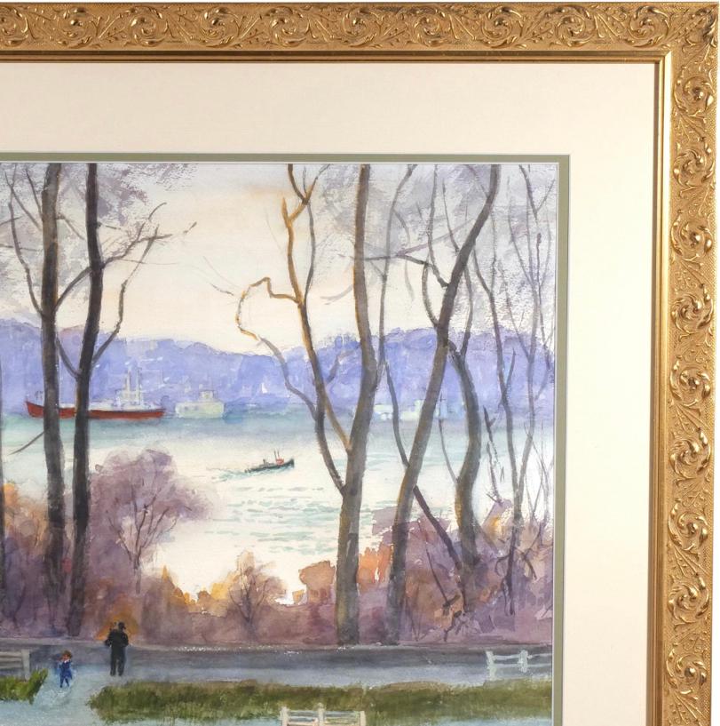 “”Along the Hudson” - Gray Figurative Art by Robert Dumas Barrett