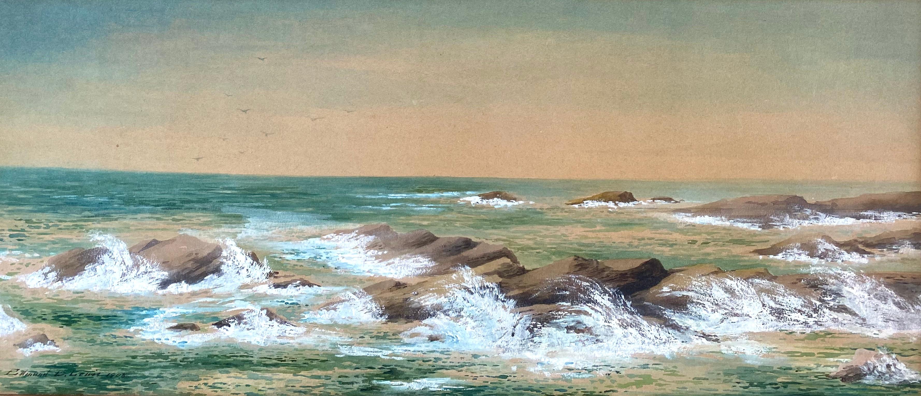 Wellen entlang der Felsenküste – Art von Edmund Darch Lewis
