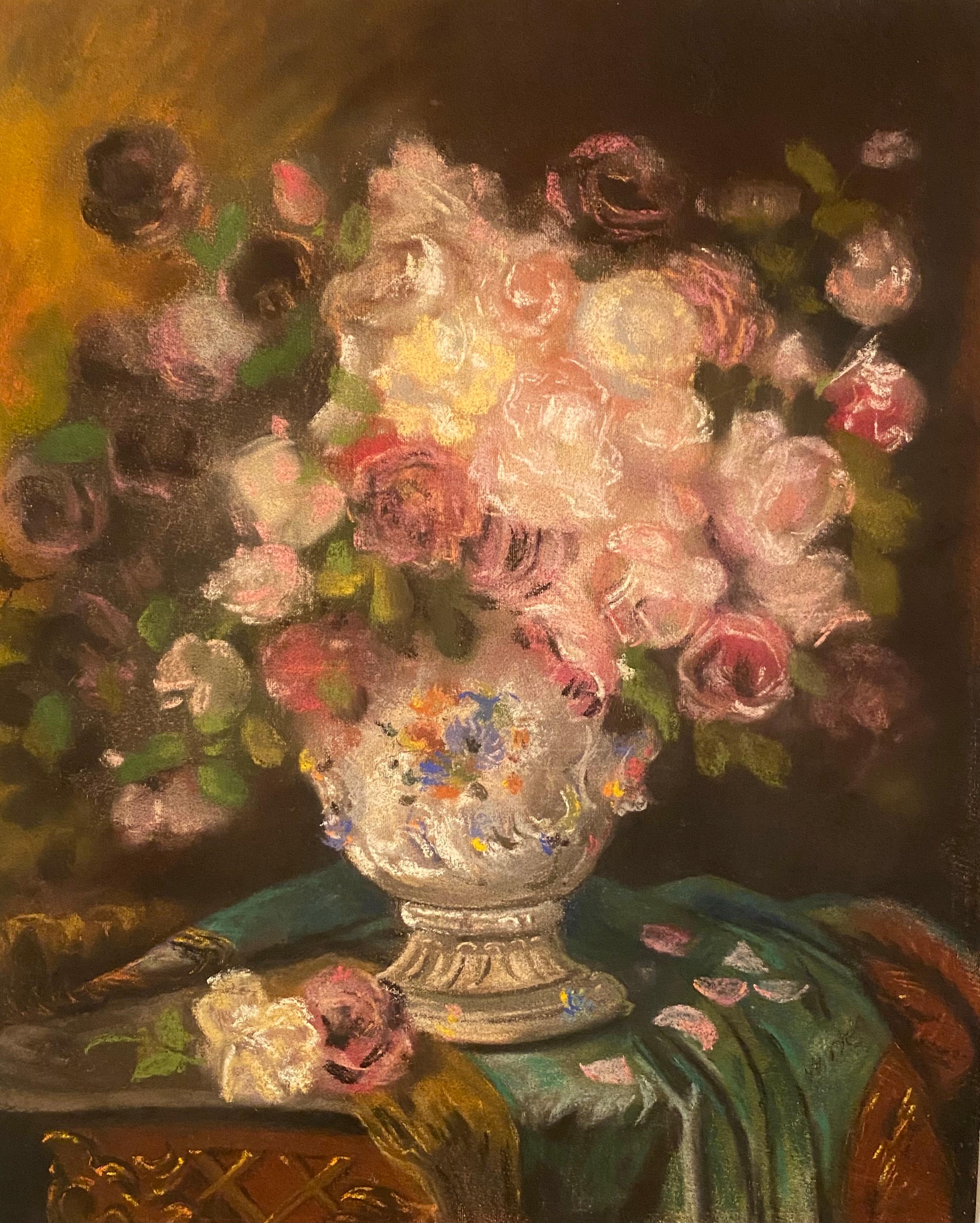 Marcel Vertès Still-Life – Roses in einer Porzellanvase
