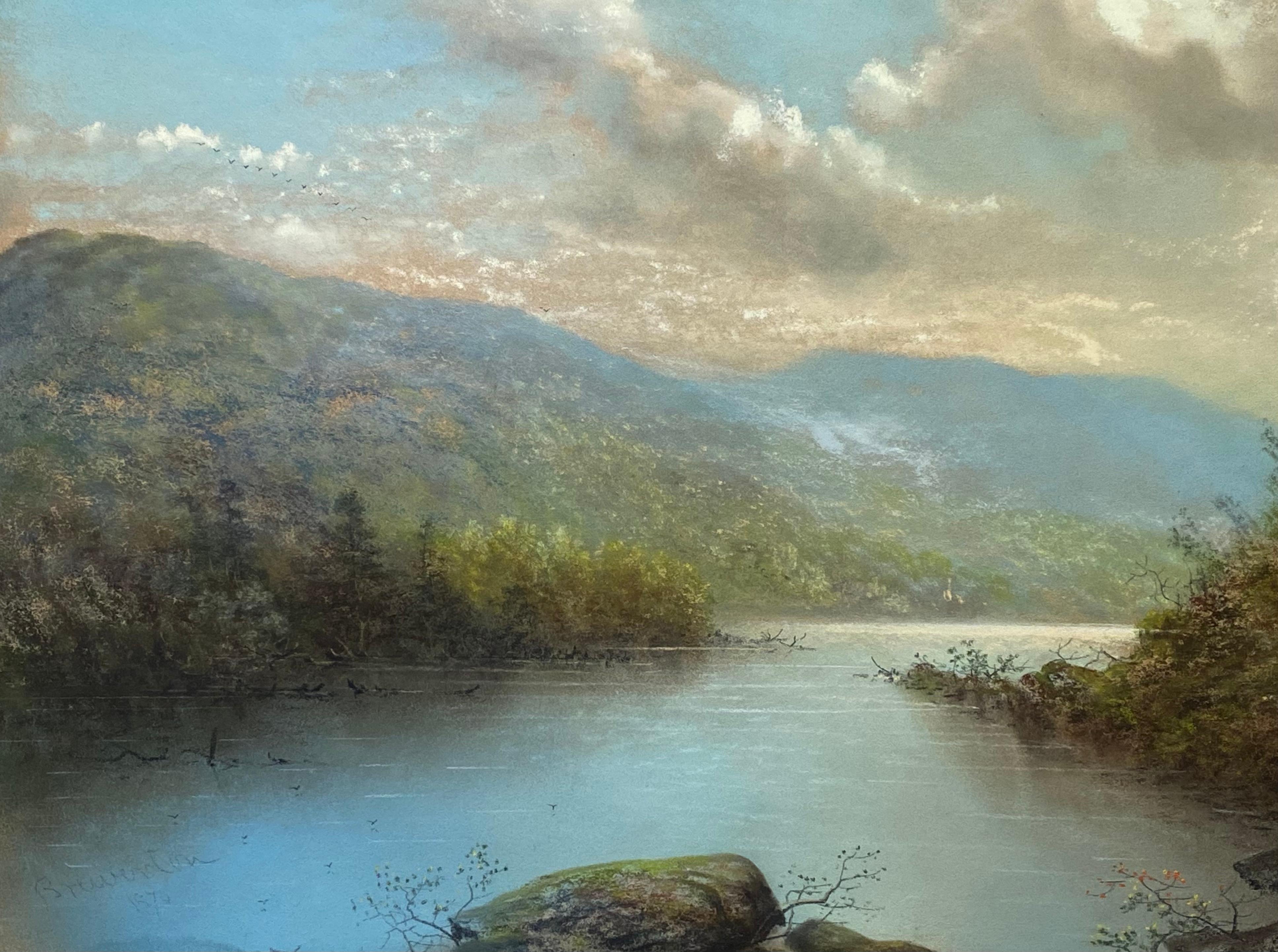 
Original-Pastell auf Archivpapier von dem bekannten Hudson River Künstler George Douglas Brewerton.  Eine nordkalifornische Szene in der Nähe des Mount Shasta.  Signiert unten links und datiert 1876. Kürzlich professionell mattiert und gerahmt in