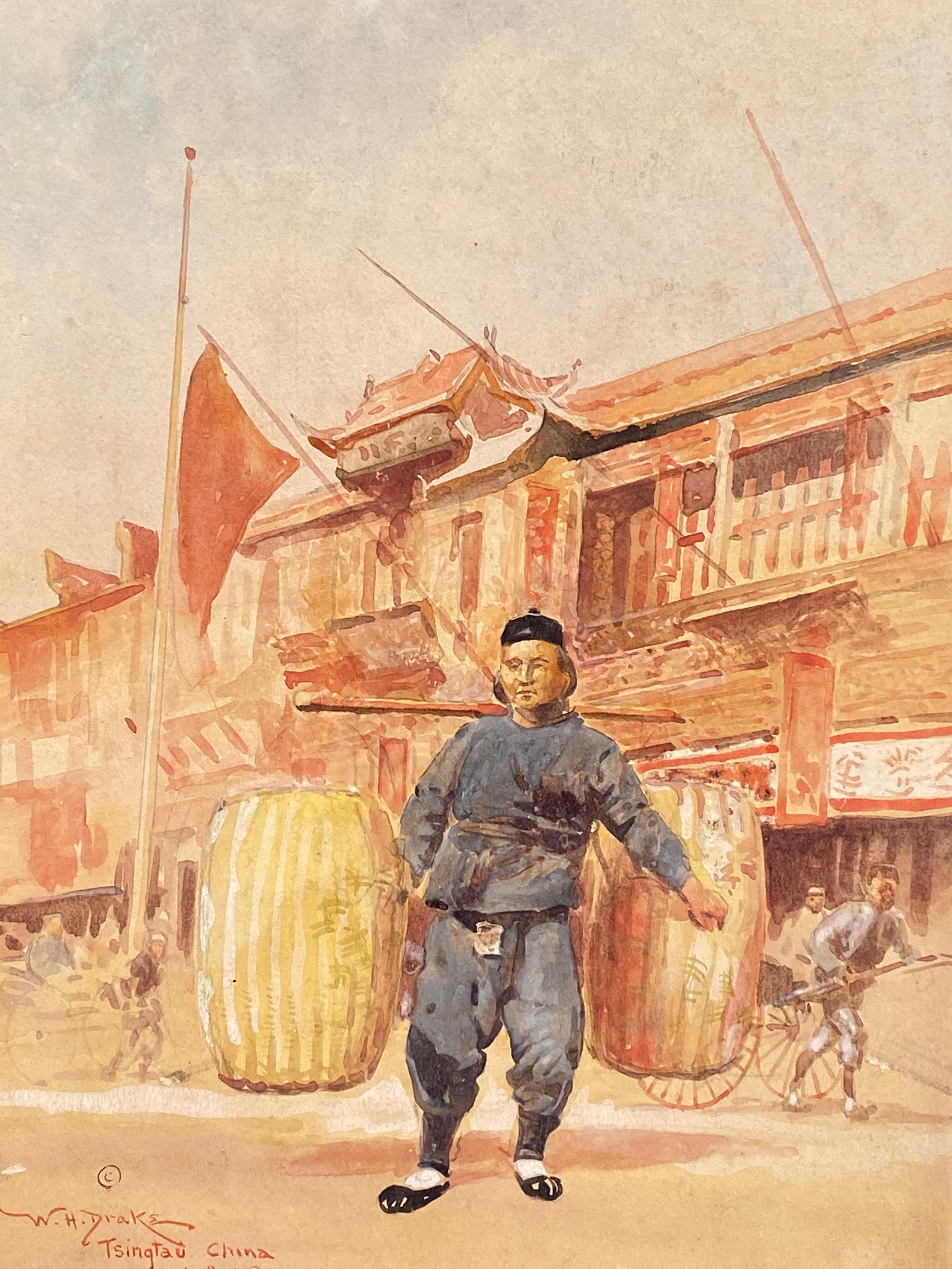 William Henry Drake Figurative Art - “Tsingtao, China 1912”