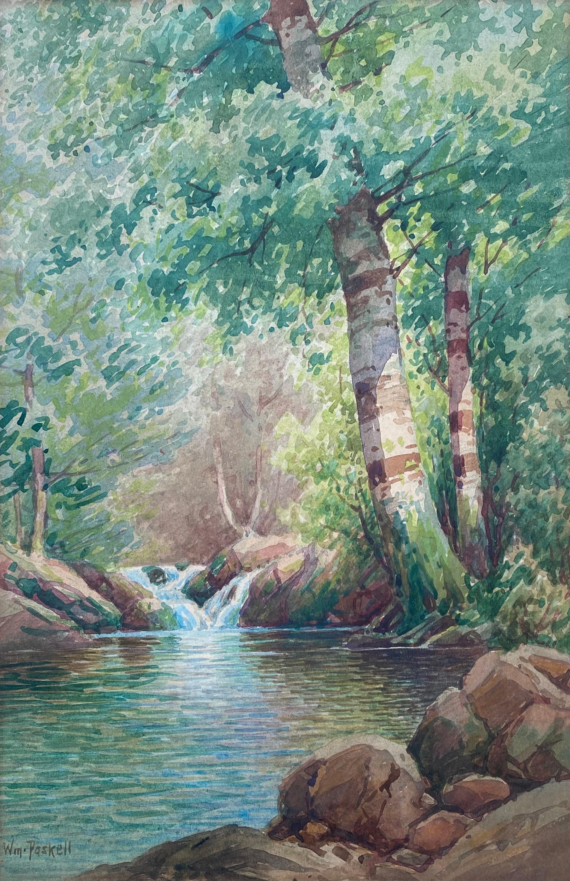 “Waterfall with Birches” - Art by William Frederick Paskell 