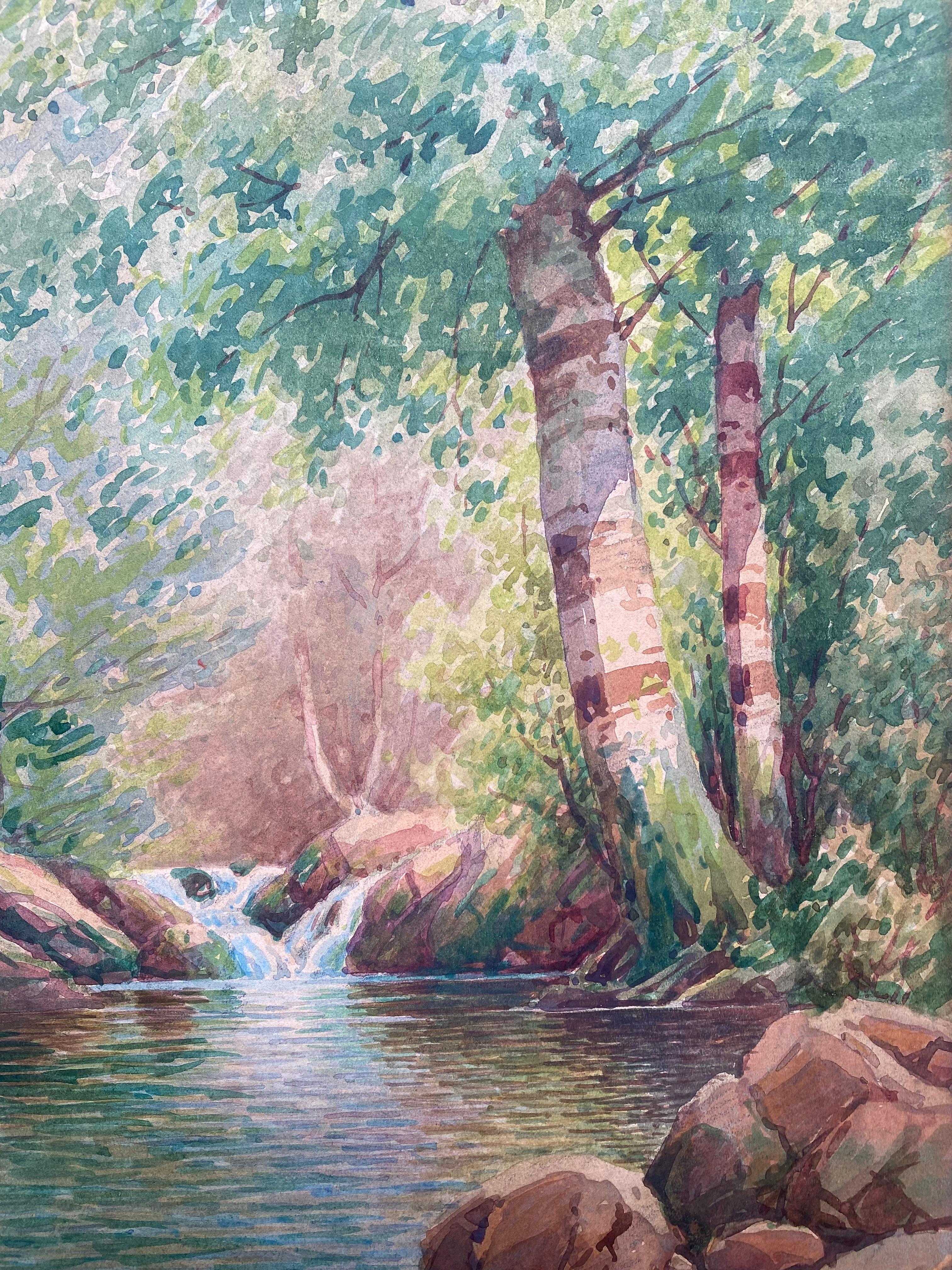 “Waterfall with Birches” For Sale 1