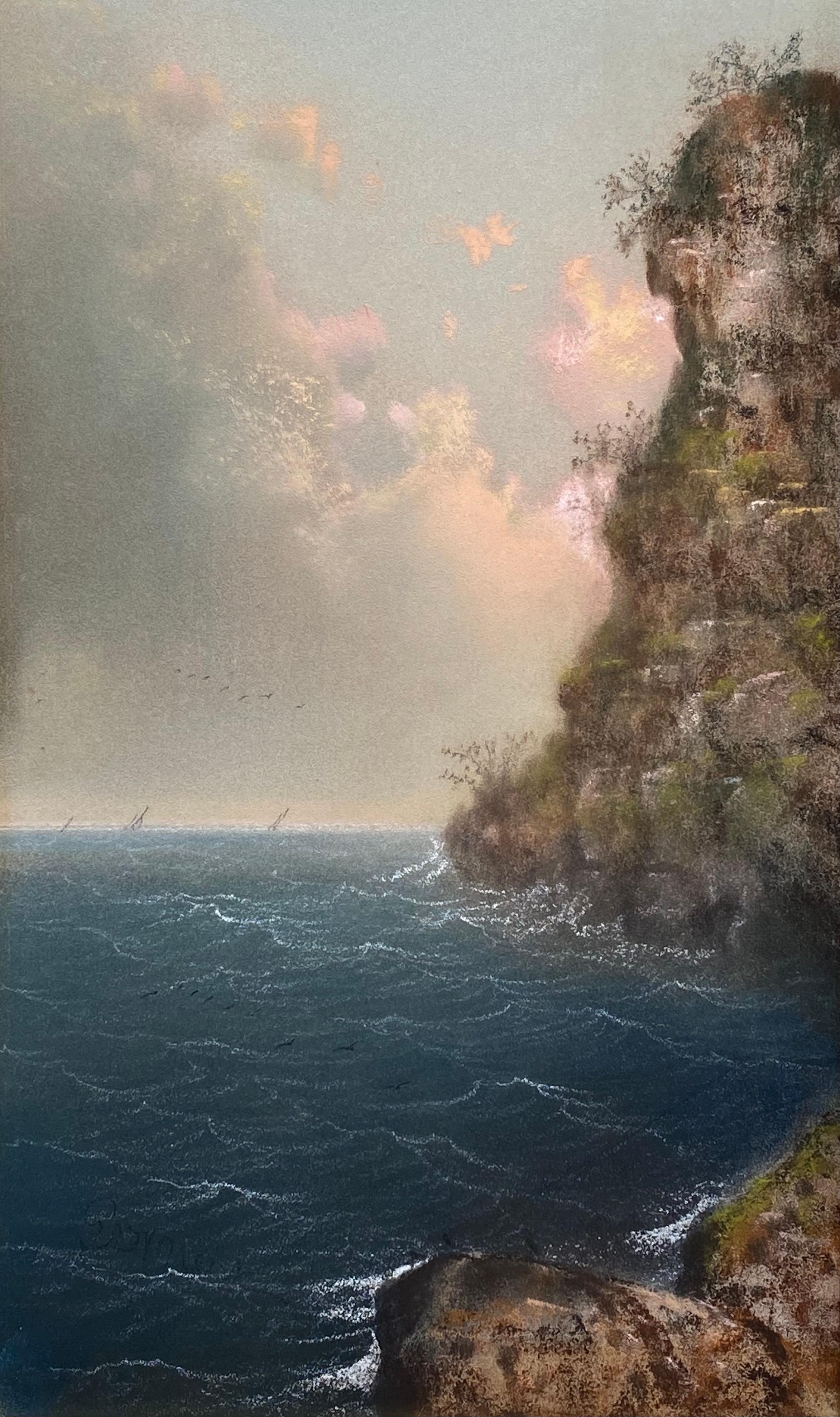 
Beautiful original pastel on archival card stock from Paris of the  craggy seaside cliffs of California by the well known Hudson River artist, George Douglas Bremerton.  Signed lower left. Circa 1880.  Condition is excellent. Under glass.  The