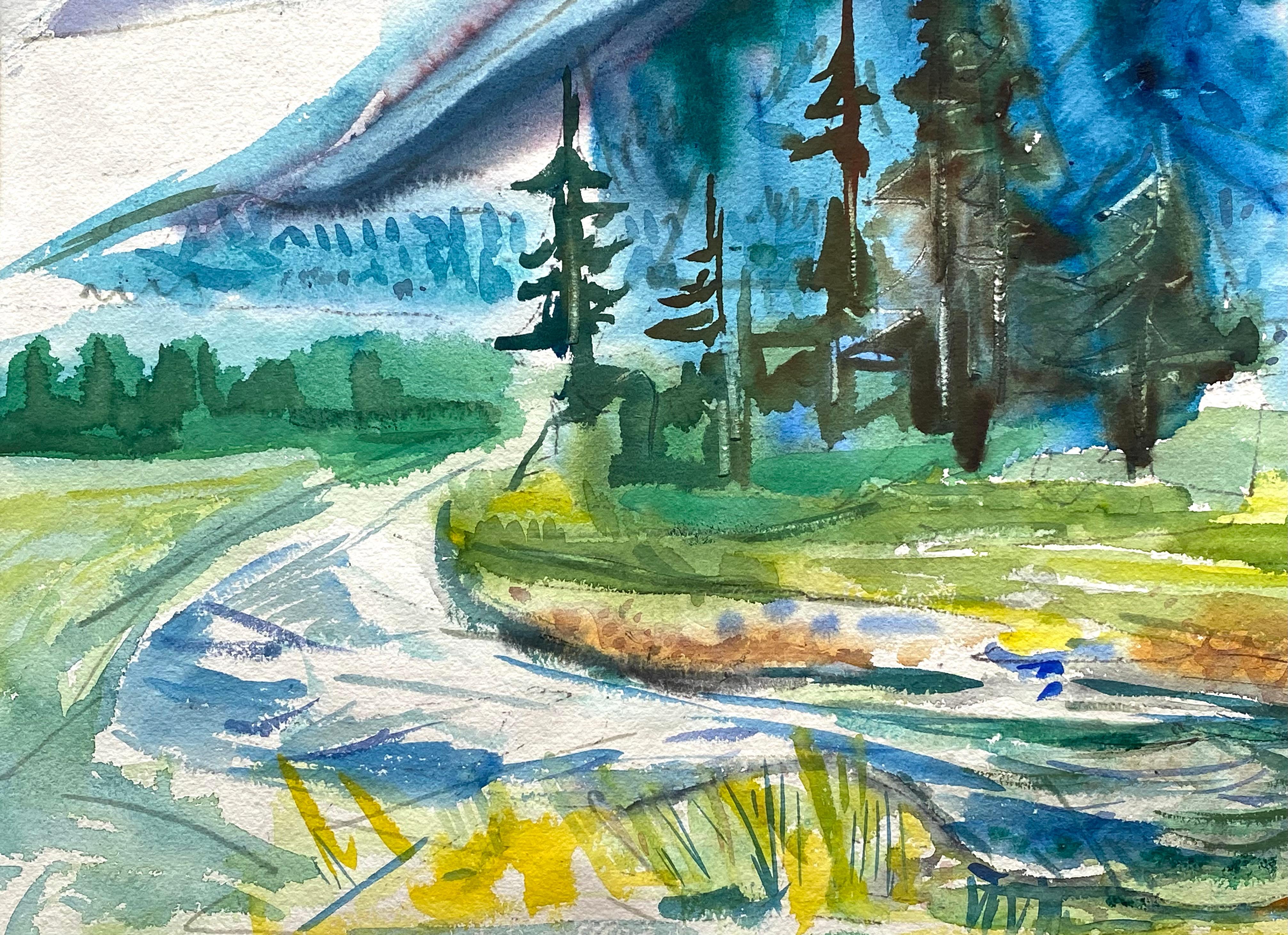 Original watercolor on archival paper of a Rocky Mountain Meadow by the well known American artist, Werner Drewes.  Signed lower right.  Titled and dated 1956 on verso of sheet.  Condition is very good. Colors are bold and vivid.  Sheet size is 20