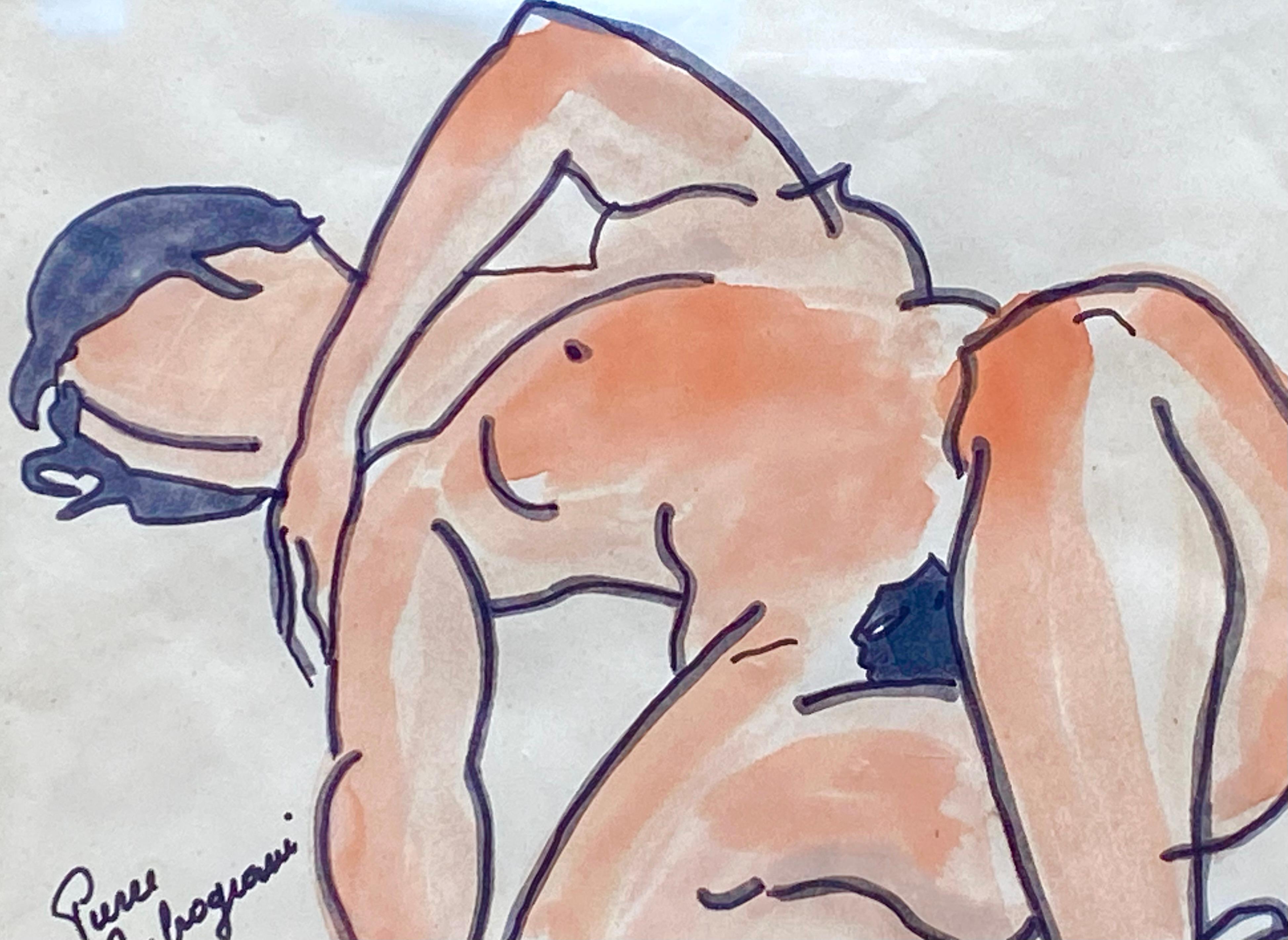 
Original nude watercolor on archival paper of a reclining woman by the well known French modernist artist Pierre Ambrogiani.  Signed by the artist lower left. Condition is very good. Circa 1960. Newly gallery matted and framed in a contemporary