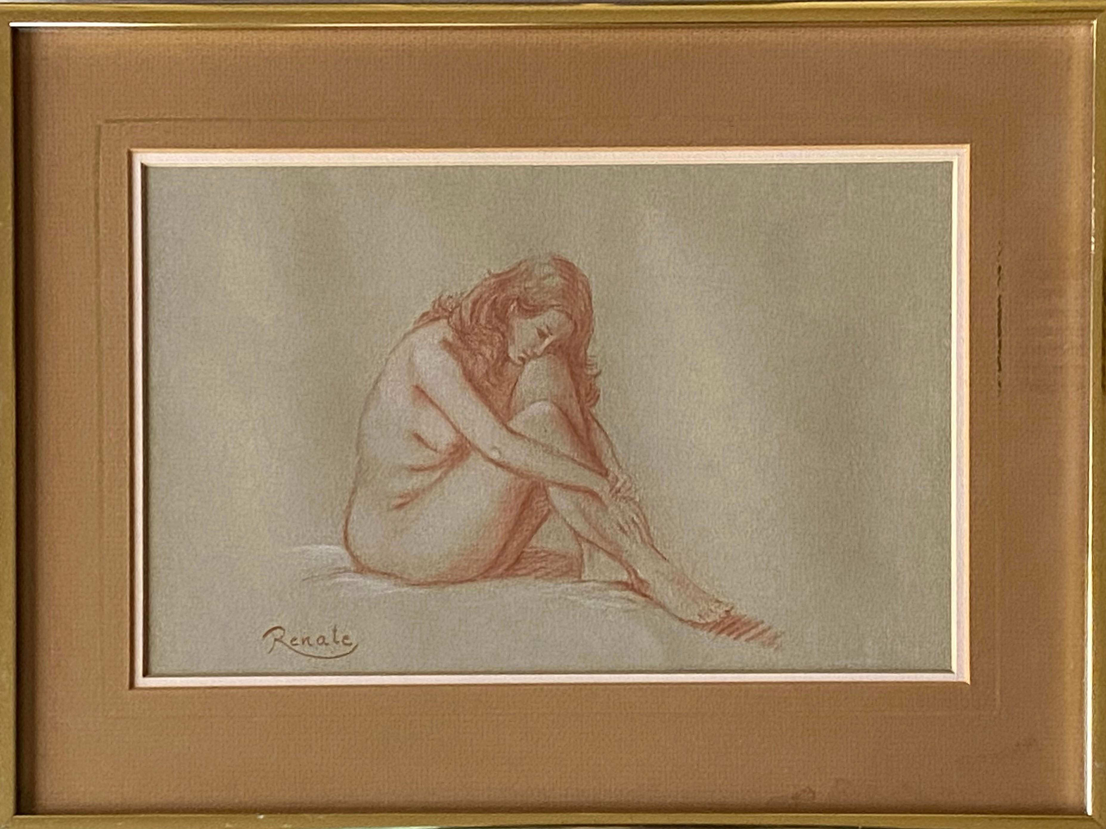 “Sitting Female Nude” - Academic Art by Renate Duncan