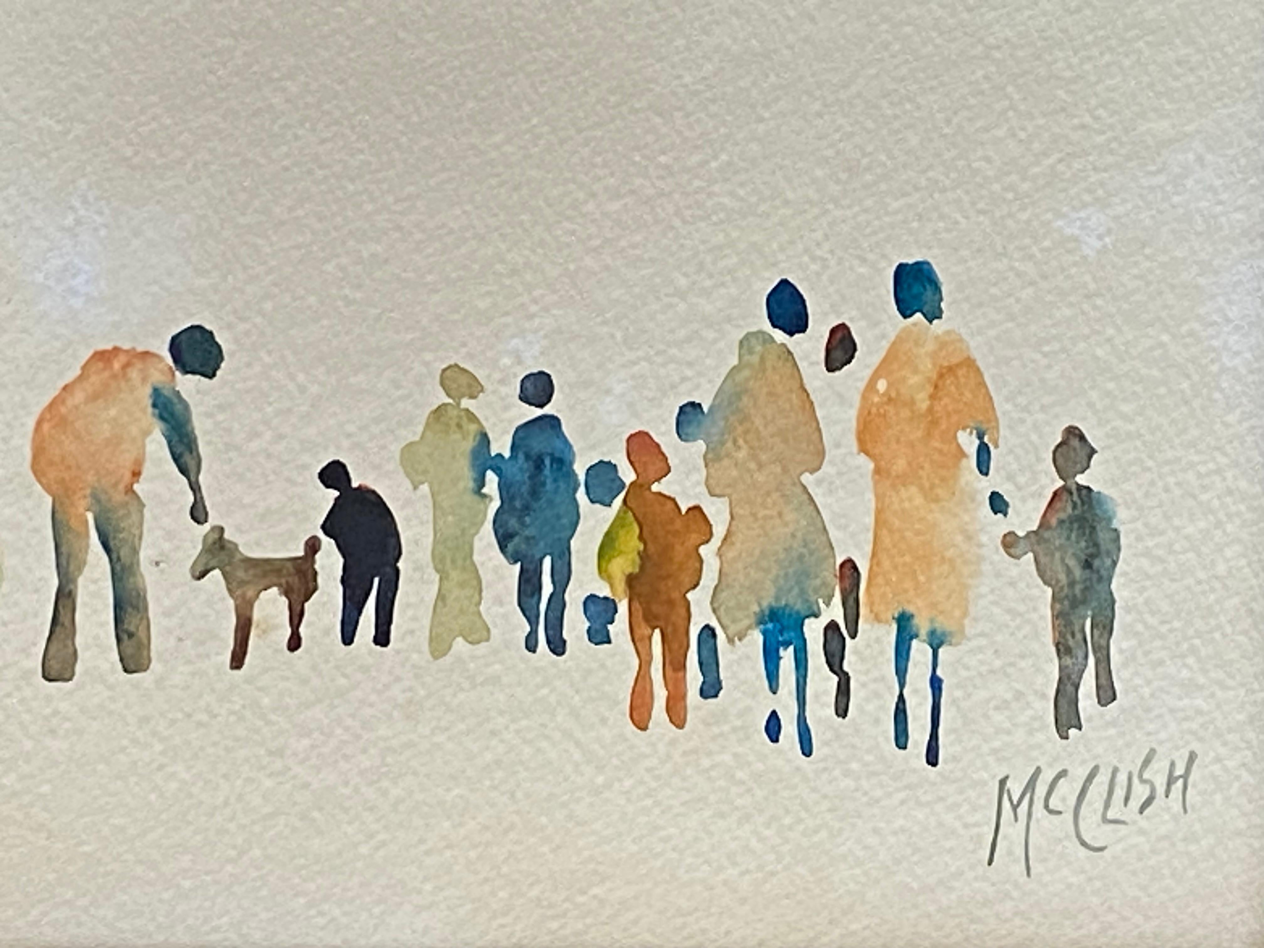 Wonderful figurative watercolor on Strathmore tinted paper by the well known Florida artist, Gerald “Jerry” Franklin McClish.  Signed lower right. Condition is excellent.  The artwork is under glass and in a new contemporary silver leaf frame that
