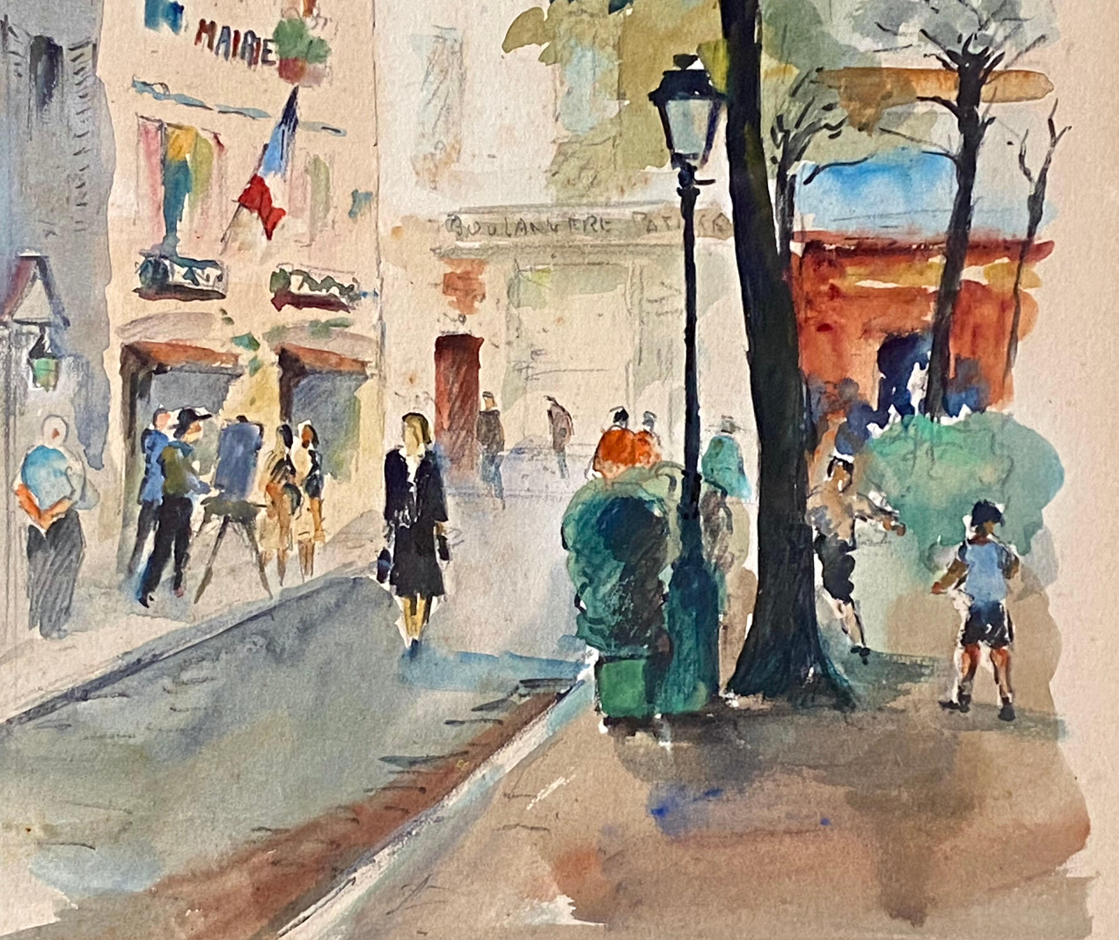 
Schön ausgeführtes Originalaquarell des französischen Künstlers Fernand Guignier mit einer Straßenszene in Montmartre, Paris.  Signiert unten rechts und datiert 1949. Unten links betitelt,  