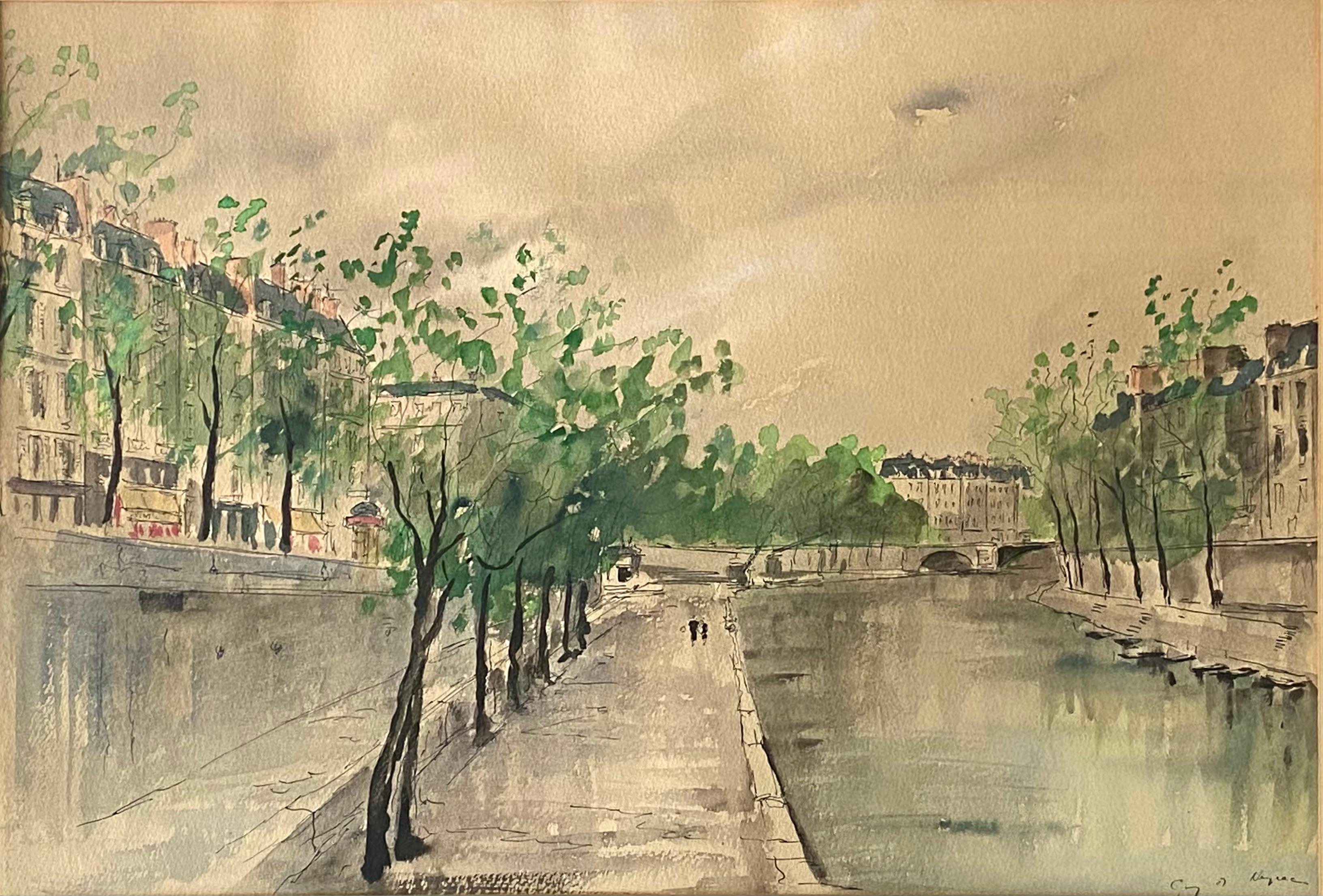 Guy de Neyrac Landscape Art - “Strolling along the Seine, Paris”