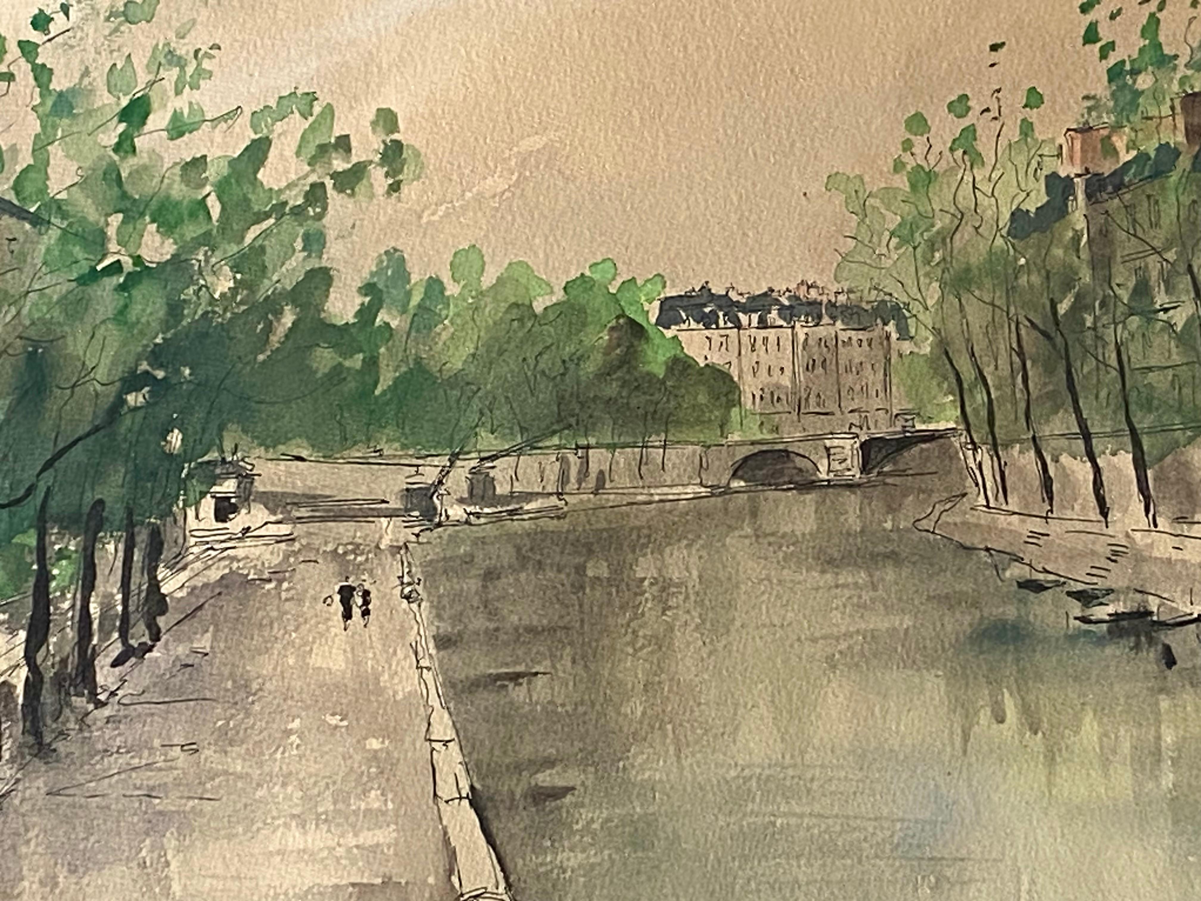 “Strolling along the Seine, Paris” - Post-Impressionist Art by Guy de Neyrac