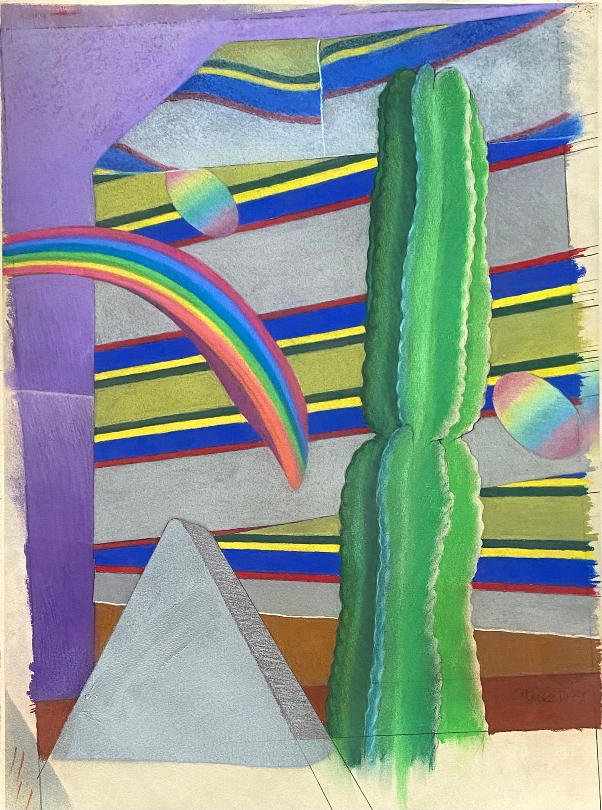 Tom Rickers Landscape Art - “Cactus, Pyramid, and Rainbow”