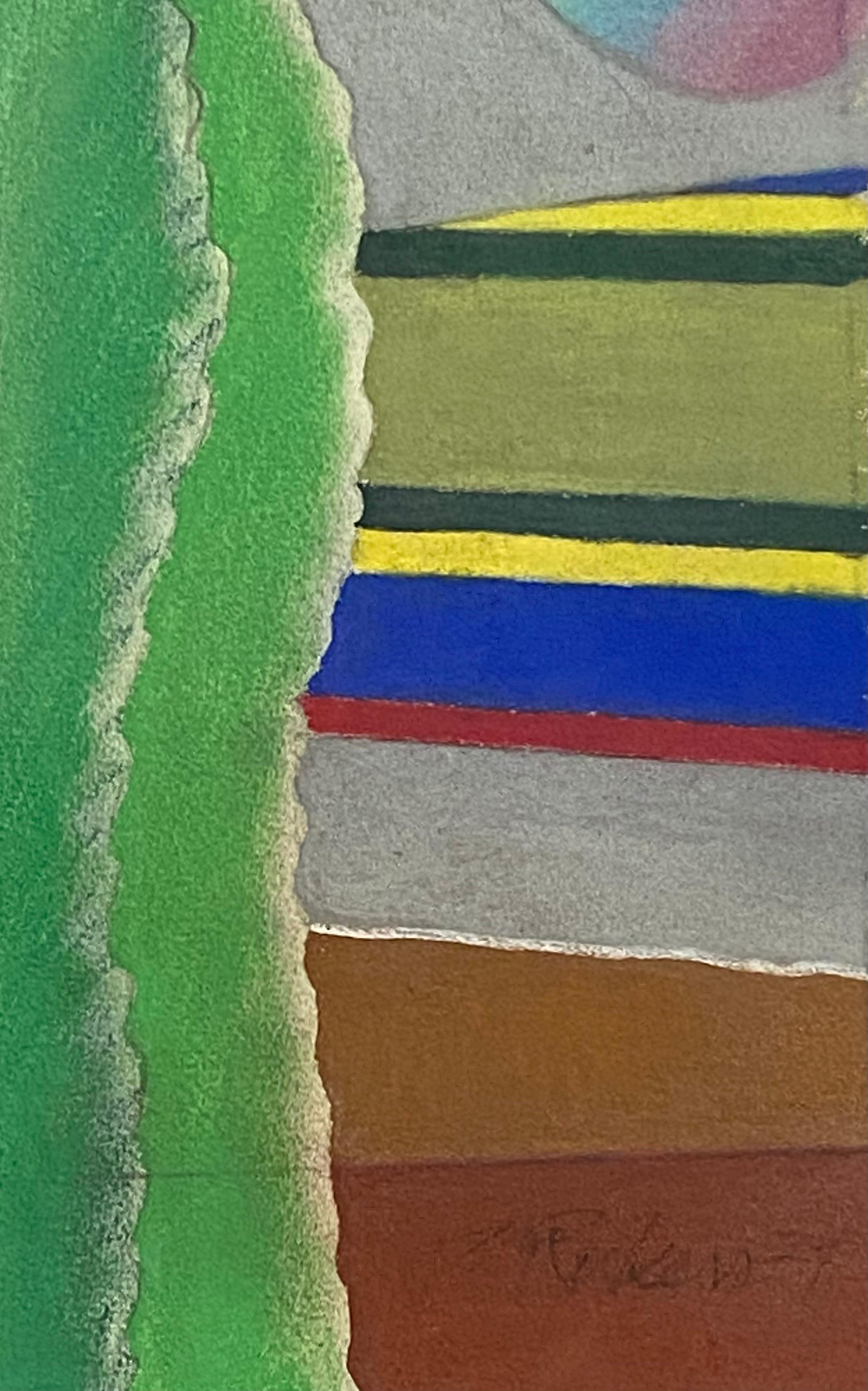 Very well executed original oil pastel on archival paper by the American artist, Tom Rickers. San Francisco school.  Abstract with Signed and dated lower right 1977.  Condition is excellent.  Abstract with cactus, pyramid and rainbow..  Gallery