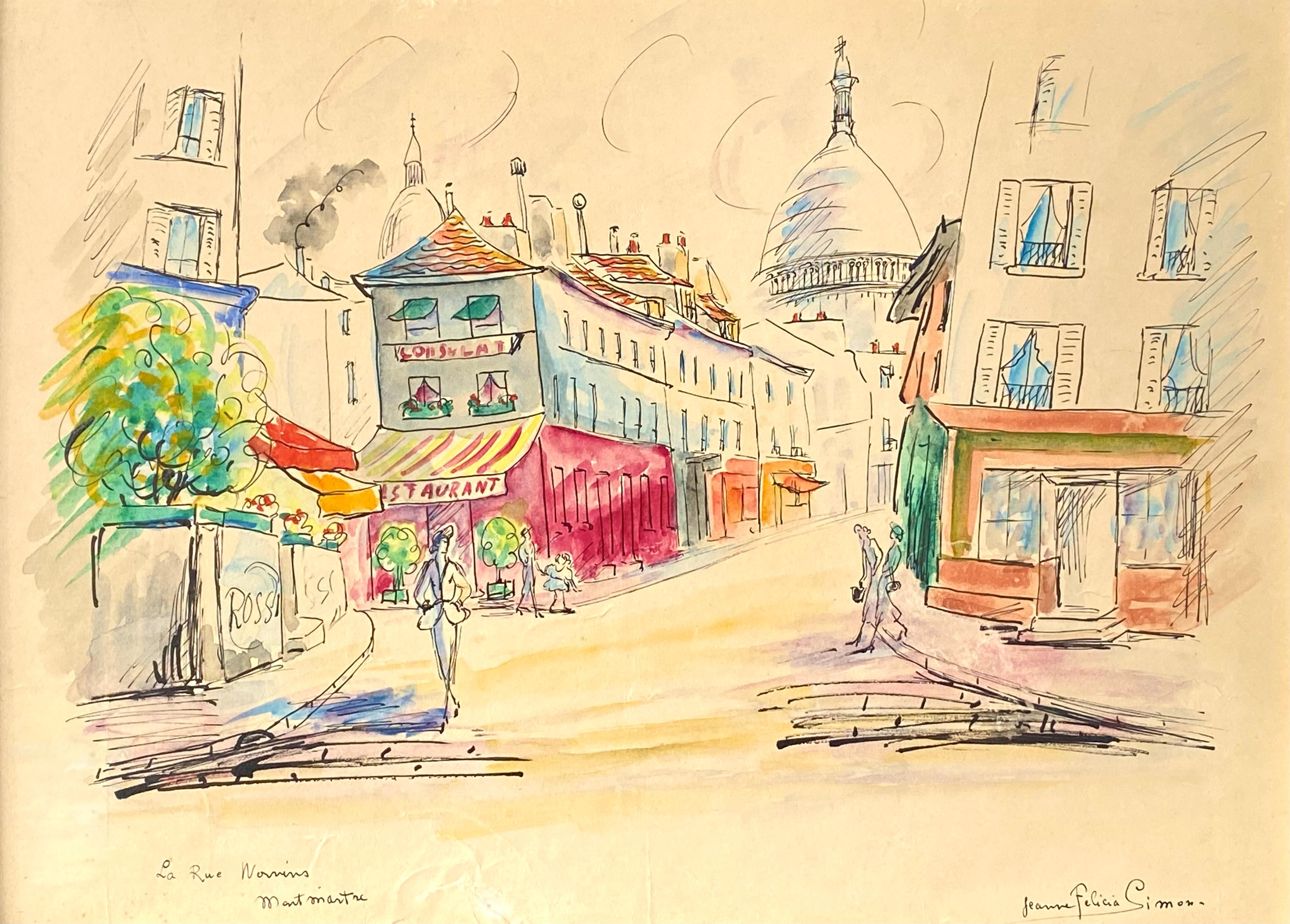 Jeanne Felicia Simon Landscape Art - “La Rue Norvins, Montmartre”