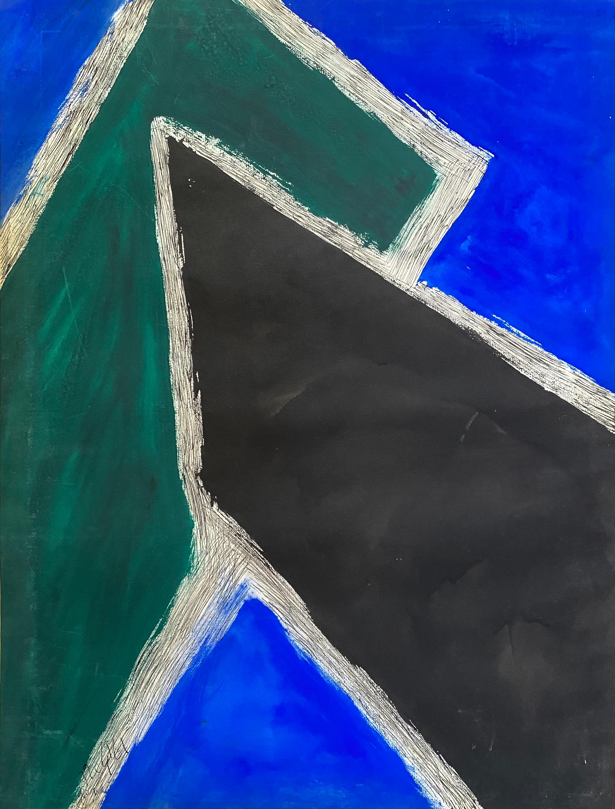 Lloyd Raymond Ney Abstract Drawing - “Abstract in Blue, Black and Green”