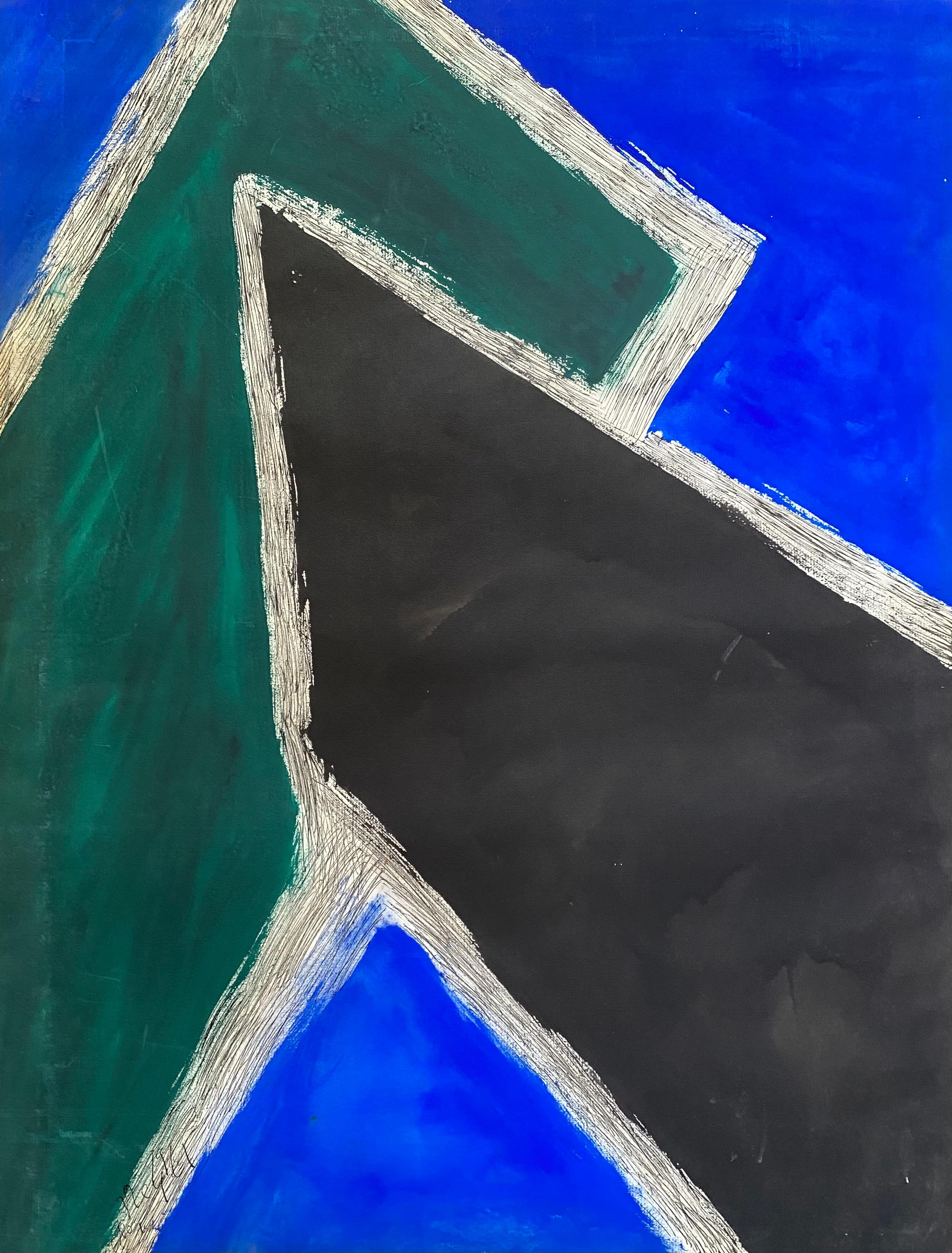 Abstrait en bleu, noir et vert - Art de Lloyd Raymond Ney