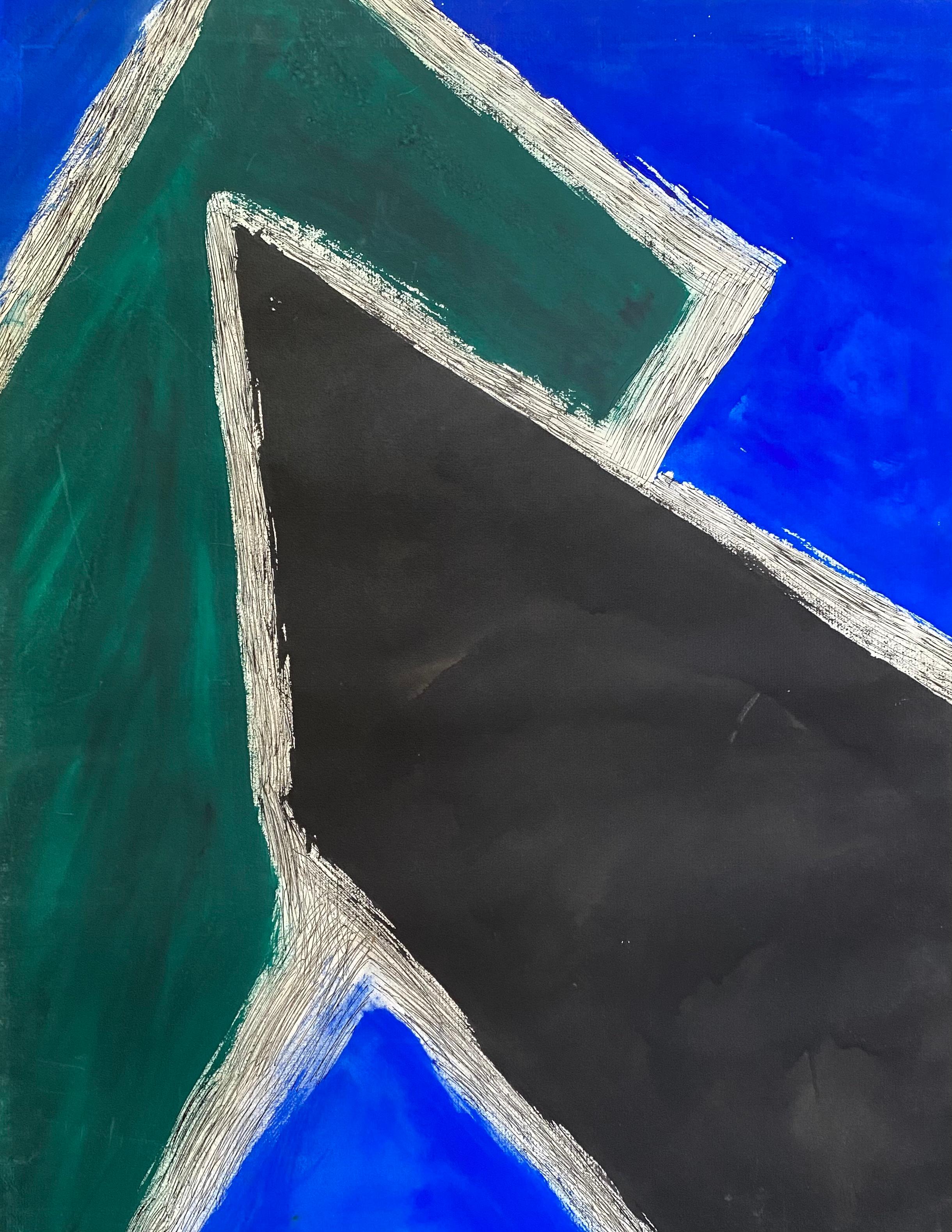 Abstrait en bleu, noir et vert - Postmoderne Art par Lloyd Raymond Ney