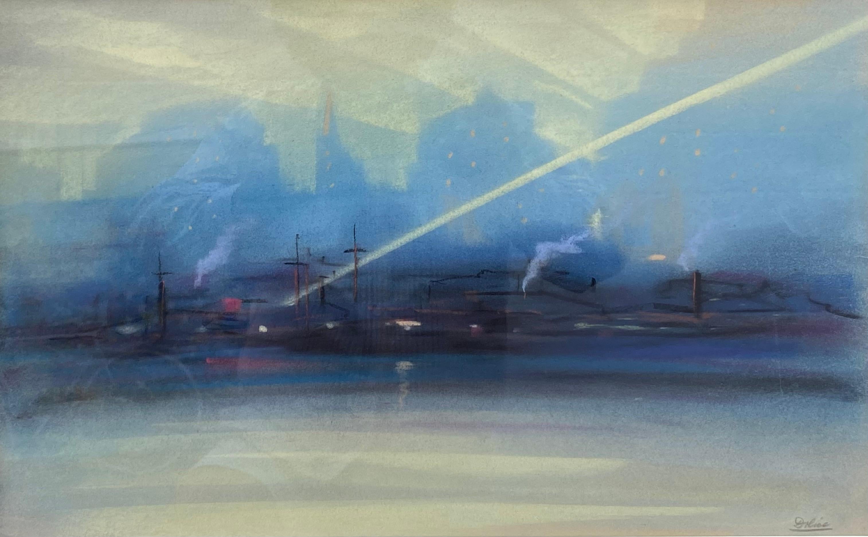 “New York at Night” - American Modern Art by Leon Dolice