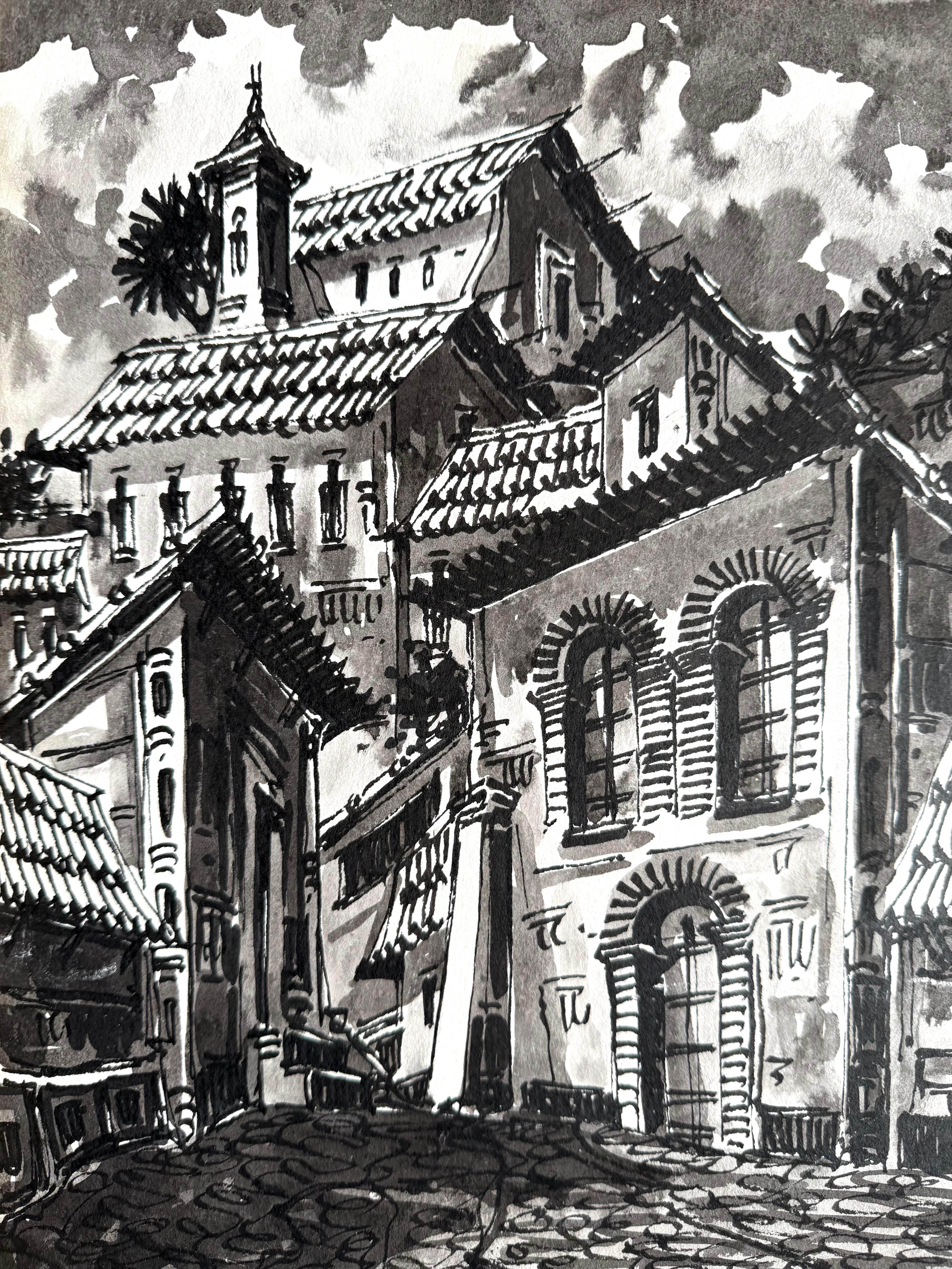 Taxco Mexico - Gris Landscape Art par Luburio