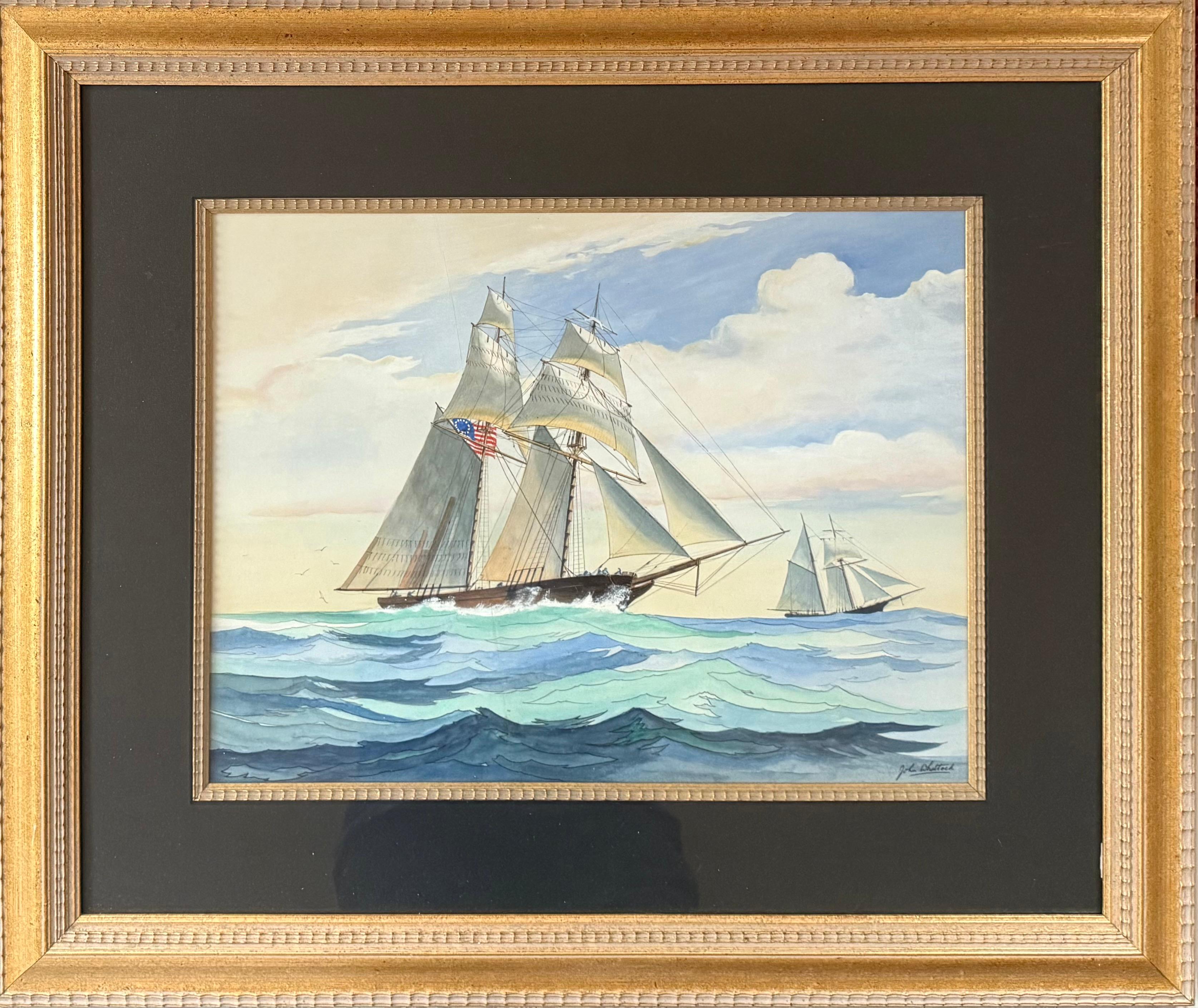 Topsail-Sänger unter vollem Segelschiff – Art von John Whittock