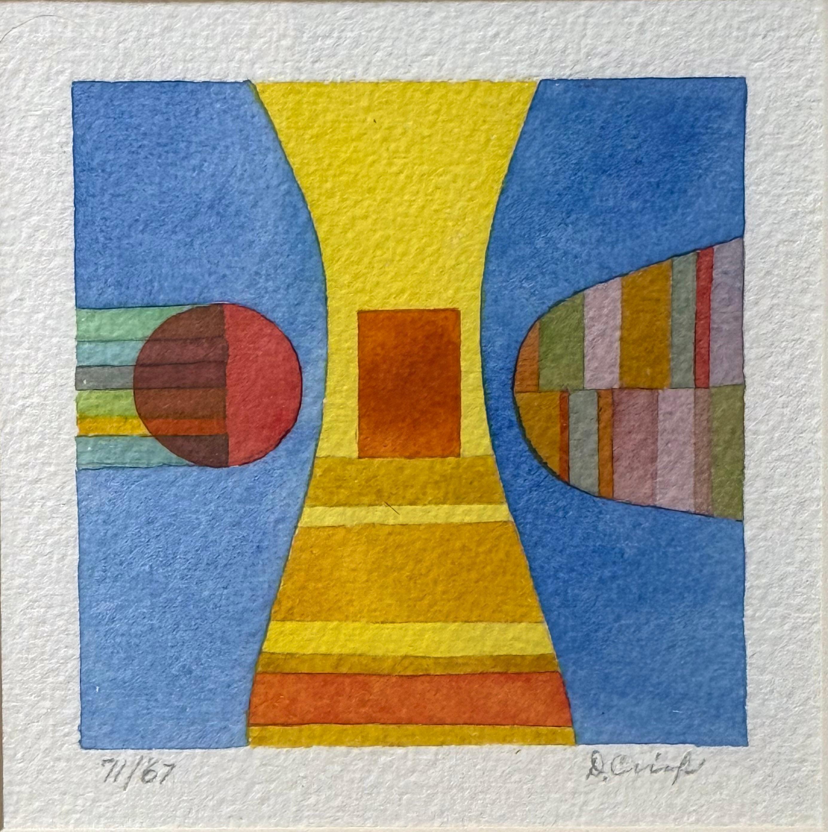Original watercolor on archival paper by the California artist, Edward Darrell Crisp.  Signed in pencil lower right margin.  Dated in pencil lower left margin, 1967.  Condition is excellent.  Under glass.
Overall framed measurements are 11.25 by