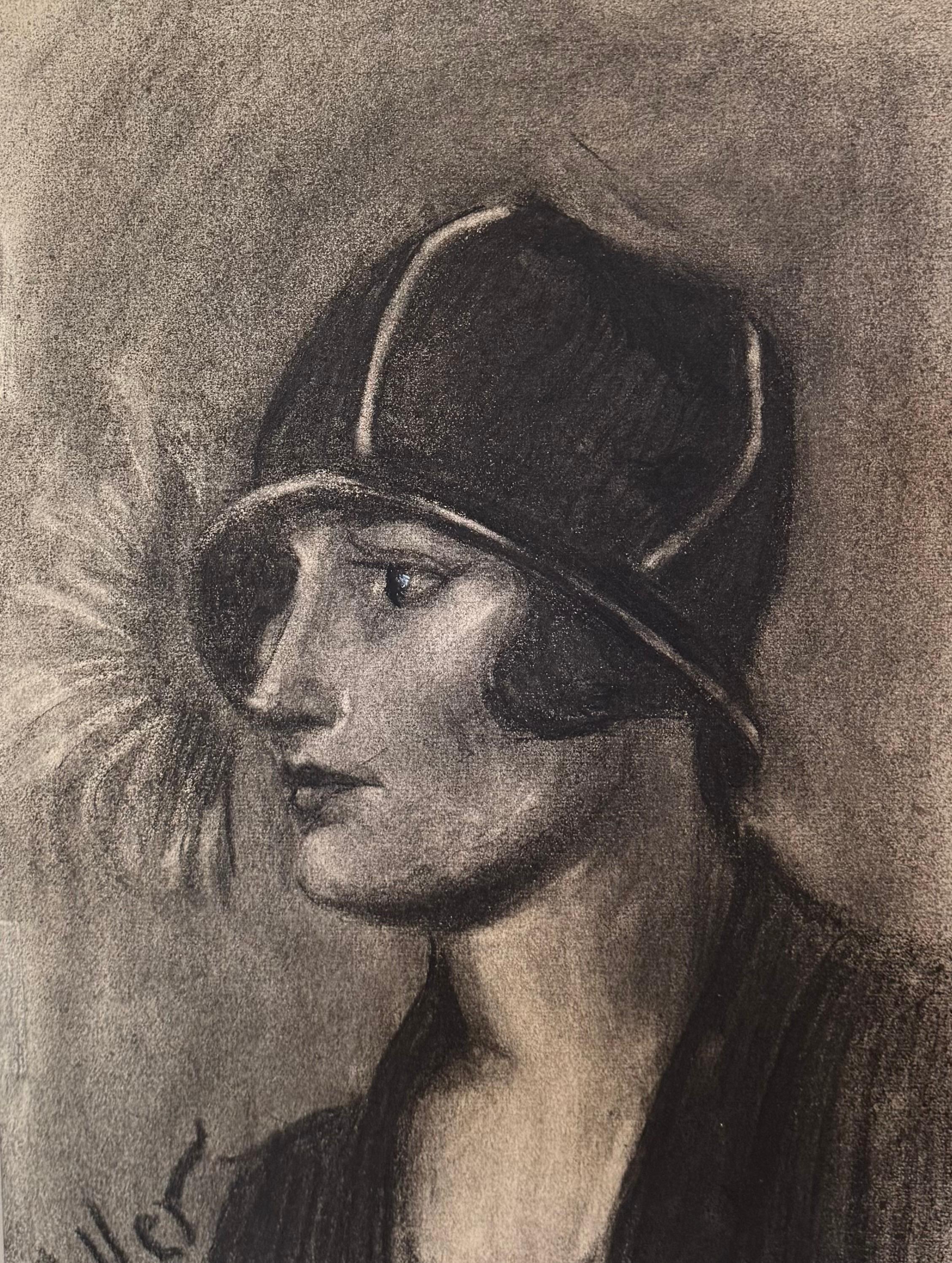 “Flapper Girl” - Figurative Art Gris de Richard Emil Miller