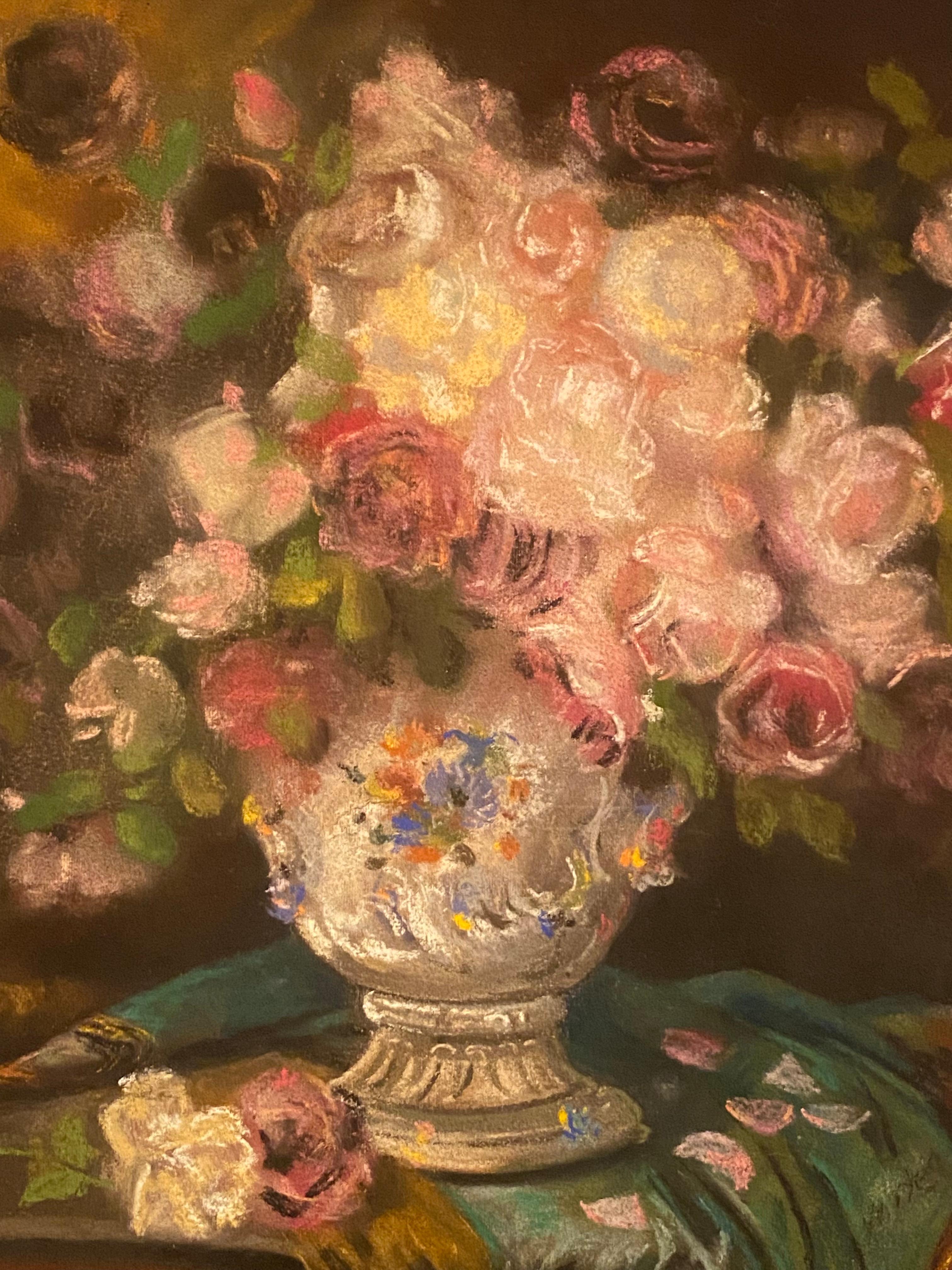 Roses in einer Porzellanvase (Braun), Still-Life, von Marcel Vertès