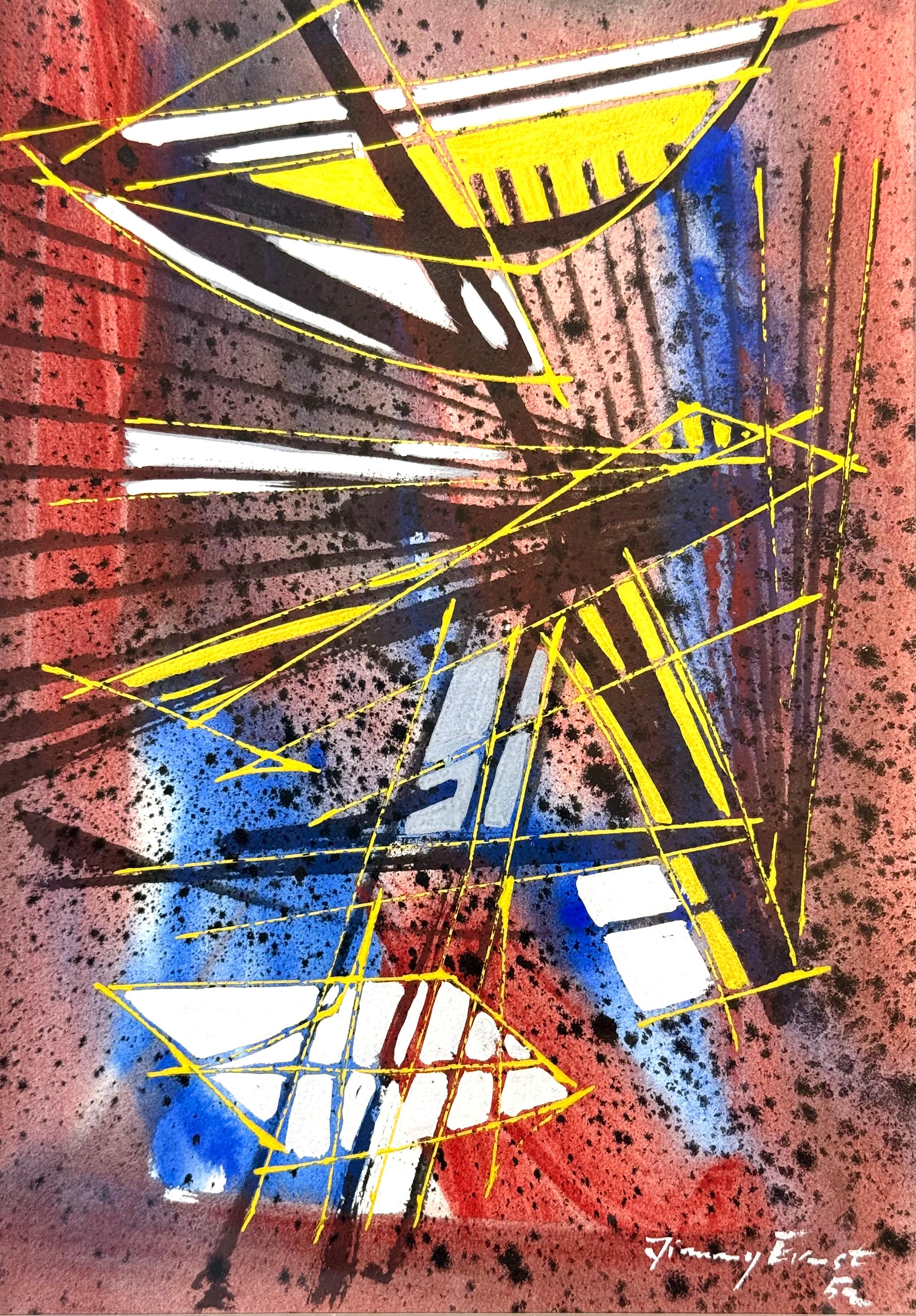 “Abstract in Colors, 1952” - Brown Abstract Drawing by Jimmy Ernst