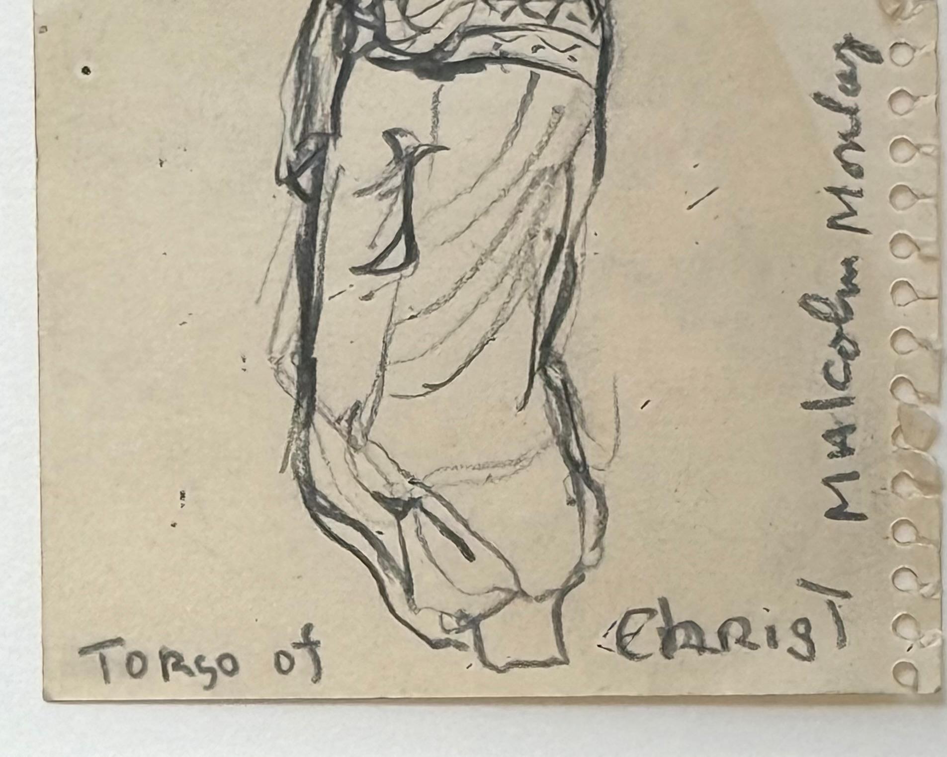 Original pencil drawing on sketch book paper of the “Torso of  Christ” by Malcolm Morley.  Signed lower right. Circa 1983. Condition is very good. Under glass. Original thin gold leaf frame. Gallery label verso.  Overall framed measurements are 13.5