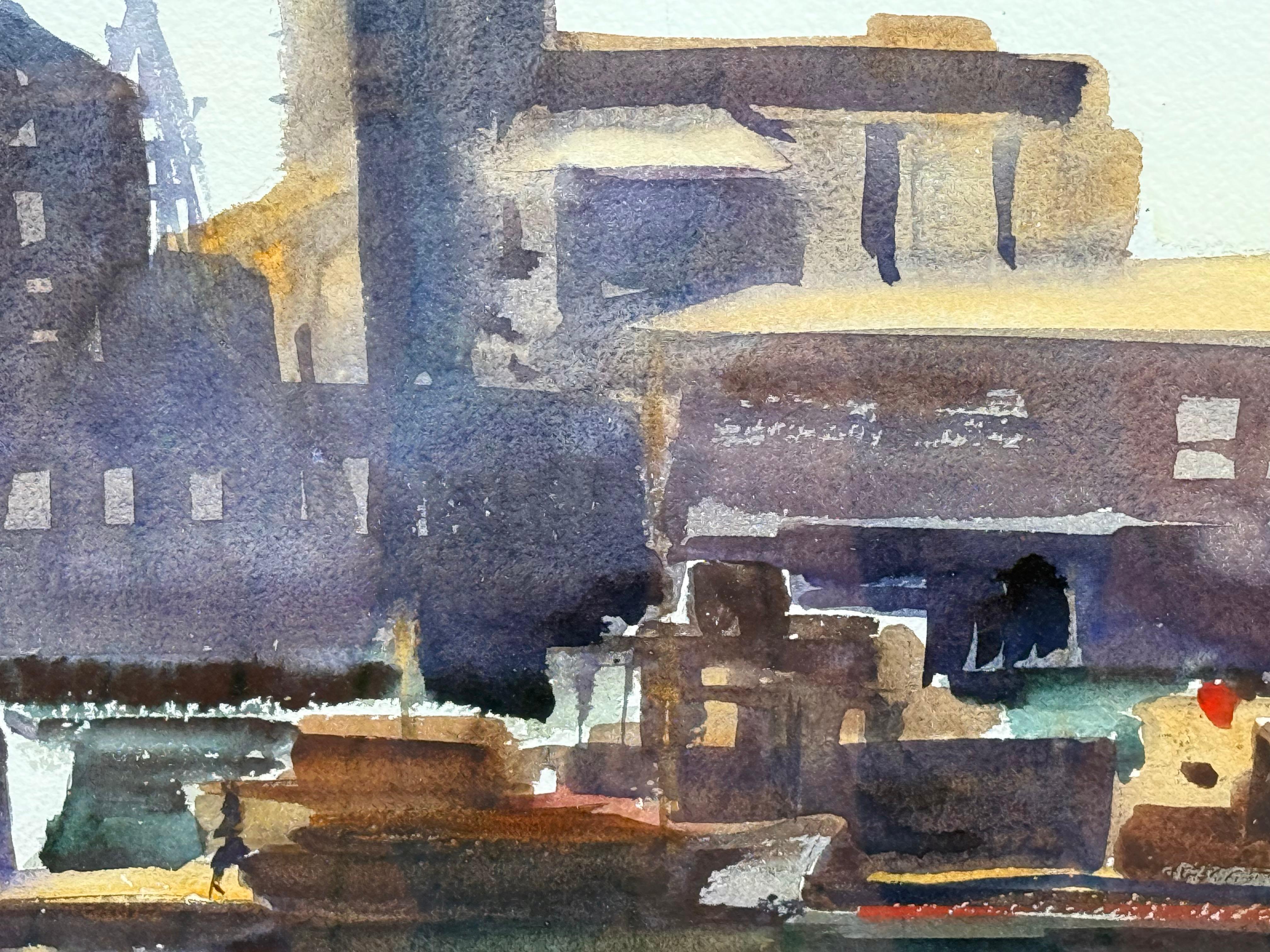 Aquarelle originale sur papier d'archives du port de San Pedro en Californie par l'artiste américain bien connu, Emil JR Jr.  Signé en bas à gauche. Vers 1935. L'état est excellent. Les dimensions totales du cadre sont de 23 x 29 pouces.  Provenance