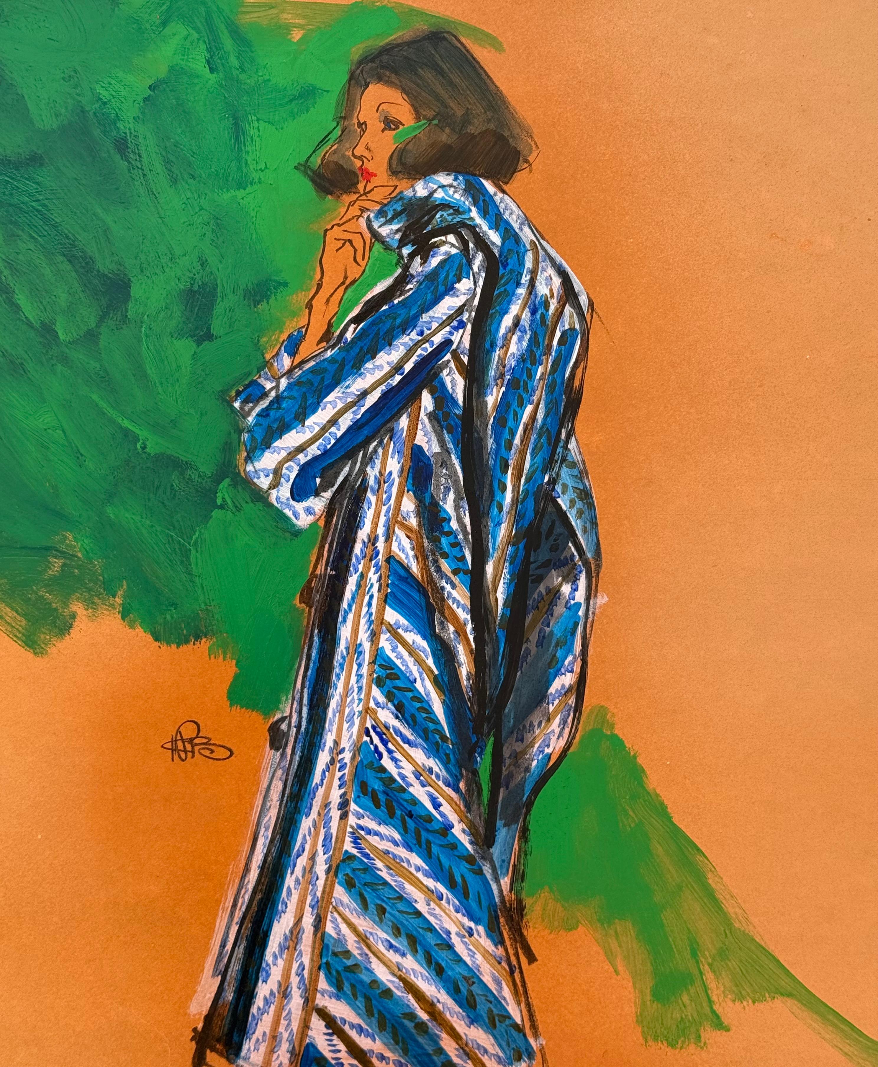 “Pauline Trigere” - Orange Figurative Art by Kenneth Paul Block